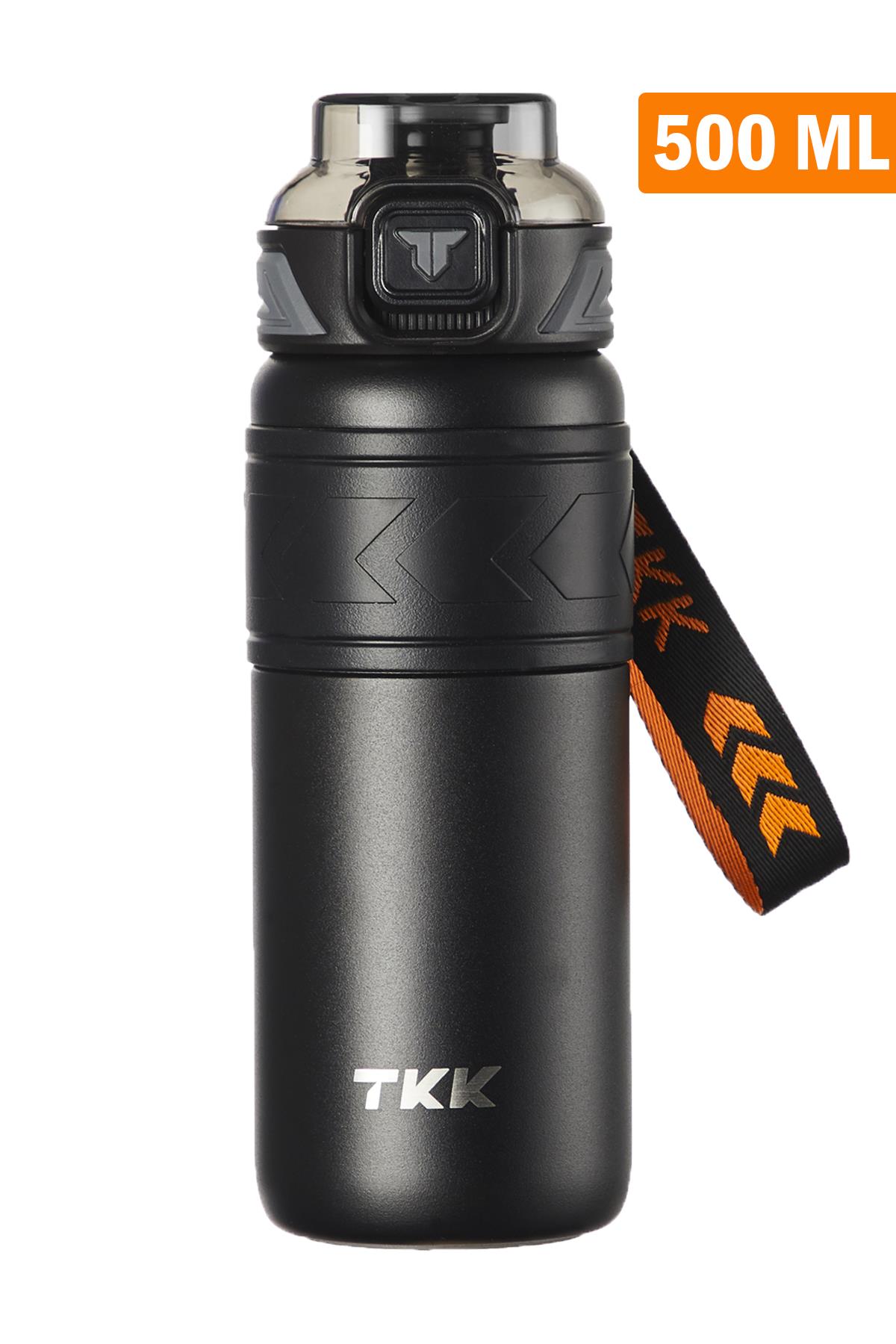 TKK 500 ML Çelik Termos Çift Kullanım Pipetli/Rahat İçim -12/24 Sıcak-Soğuk- Yalıtım -2022500ML - Siyah