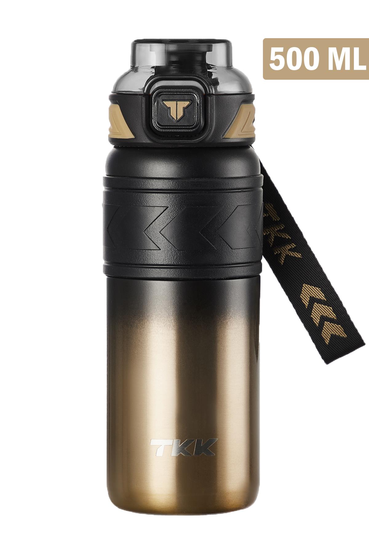 TKK 500 ML Çelik Termos Çift Kullanım Pipetli/Rahat İçim -12/24 Sıcak-Soğuk- Yalıtım -2022500ML - Altın