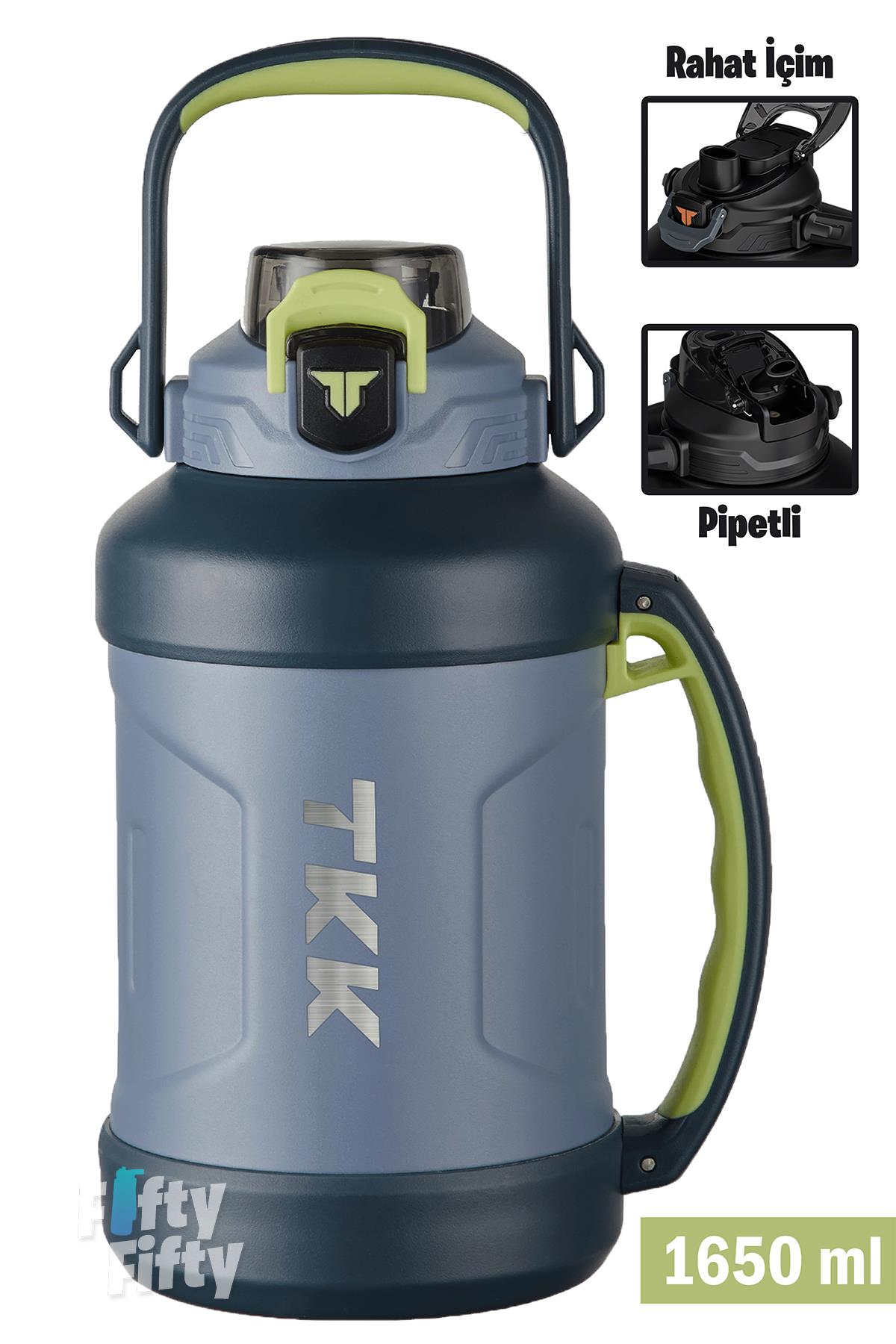 TKK 1650 ML Profesyonel Kamp Matarası/Çelik Termos Çift Kullanım Pipetli/Rahat İçim 12/24 Yalıtım -20281650 - Mavi