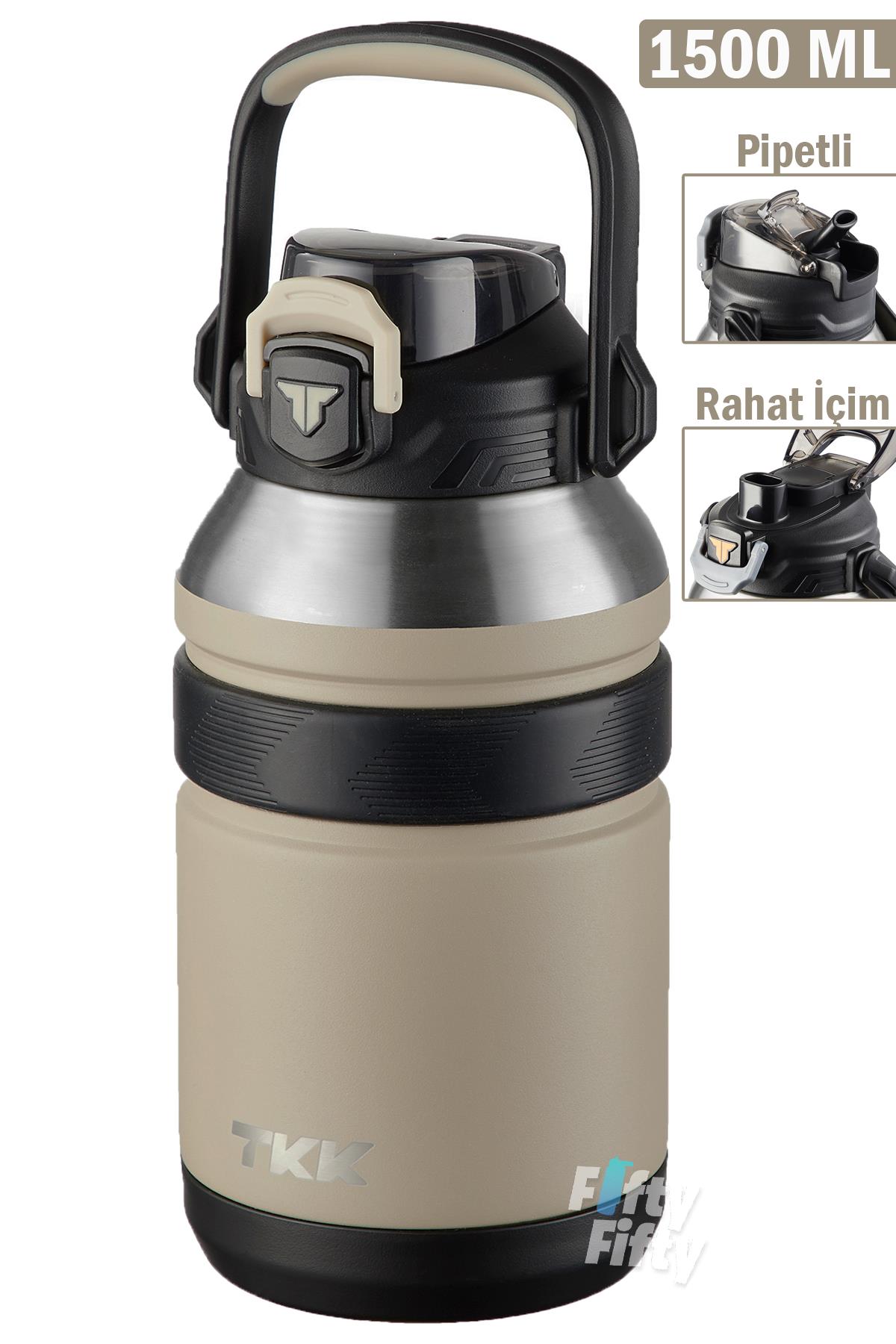 TKK 1500 ML Profesyonel Kamp Matarası/Çelik Termos Çift Kullanım Pipetli/Rahat İçim 12/24 Yalıtım -20311500 - Kırık Beyaz