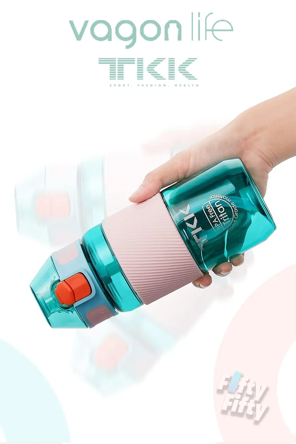 TKK 500 ML Kalın Isırılamaz Pipetli Bpa İçermeyen Taşıma Kulplu Tritan Su Matarası FFTKK1003-500ML