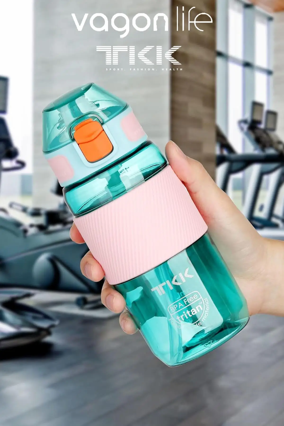 TKK 500 ML Kalın Isırılamaz Pipetli Bpa İçermeyen Taşıma Kulplu Tritan Su Matarası FFTKK1003-500ML