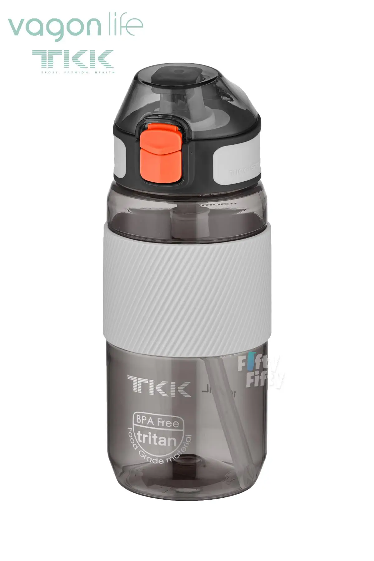 TKK 500 ML Kalın Isırılamaz Pipetli Bpa İçermeyen Taşıma Kulplu Tritan Su Matarası FFTKK1003-500ML - Siyah