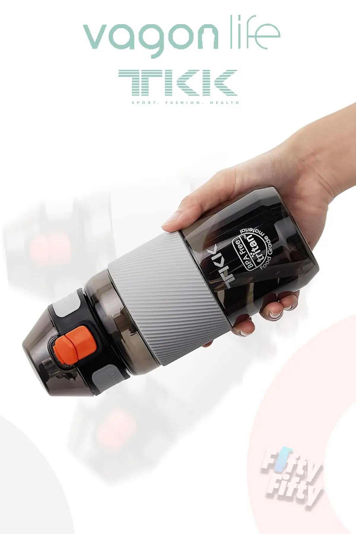 TKK 500 ML Kalın Isırılamaz Pipetli Bpa İçermeyen Taşıma Kulplu Tritan Su Matarası FFTKK1003-500ML