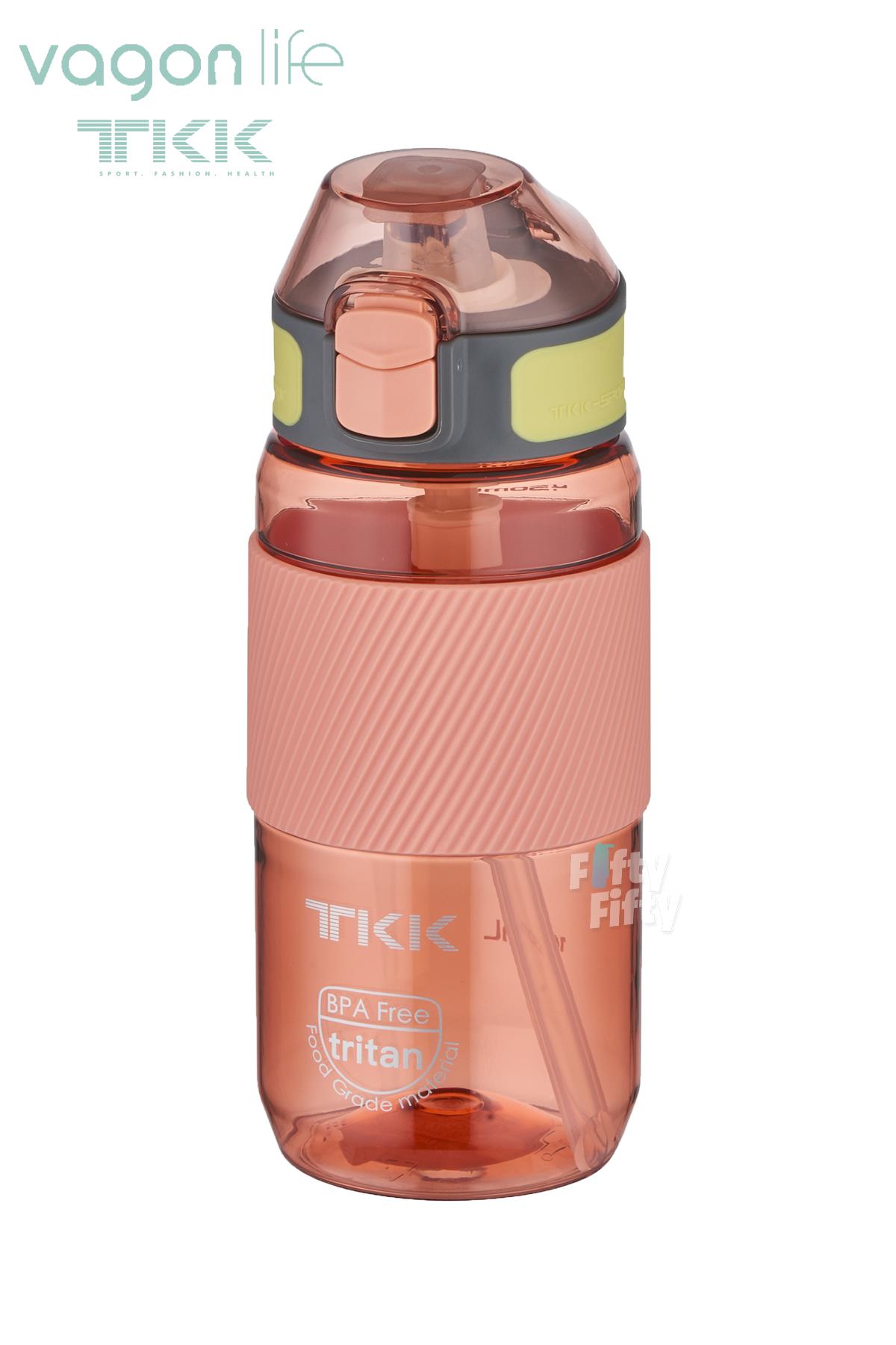 TKK 500 ML Kalın Isırılamaz Pipetli Bpa İçermeyen Taşıma Kulplu Tritan Su Matarası FFTKK1003-500ML - Turuncu