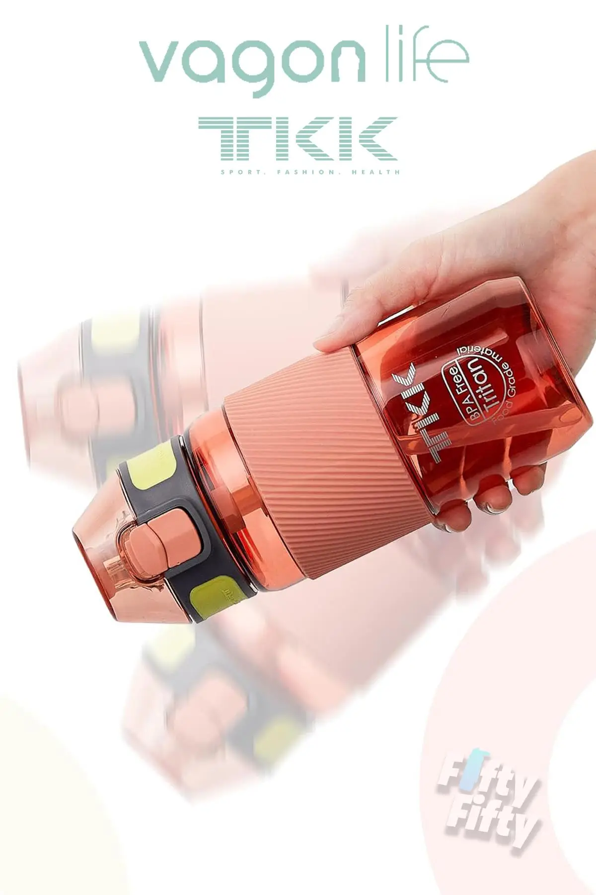 TKK 500 ML Kalın Isırılamaz Pipetli Bpa İçermeyen Taşıma Kulplu Tritan Su Matarası FFTKK1003-500ML