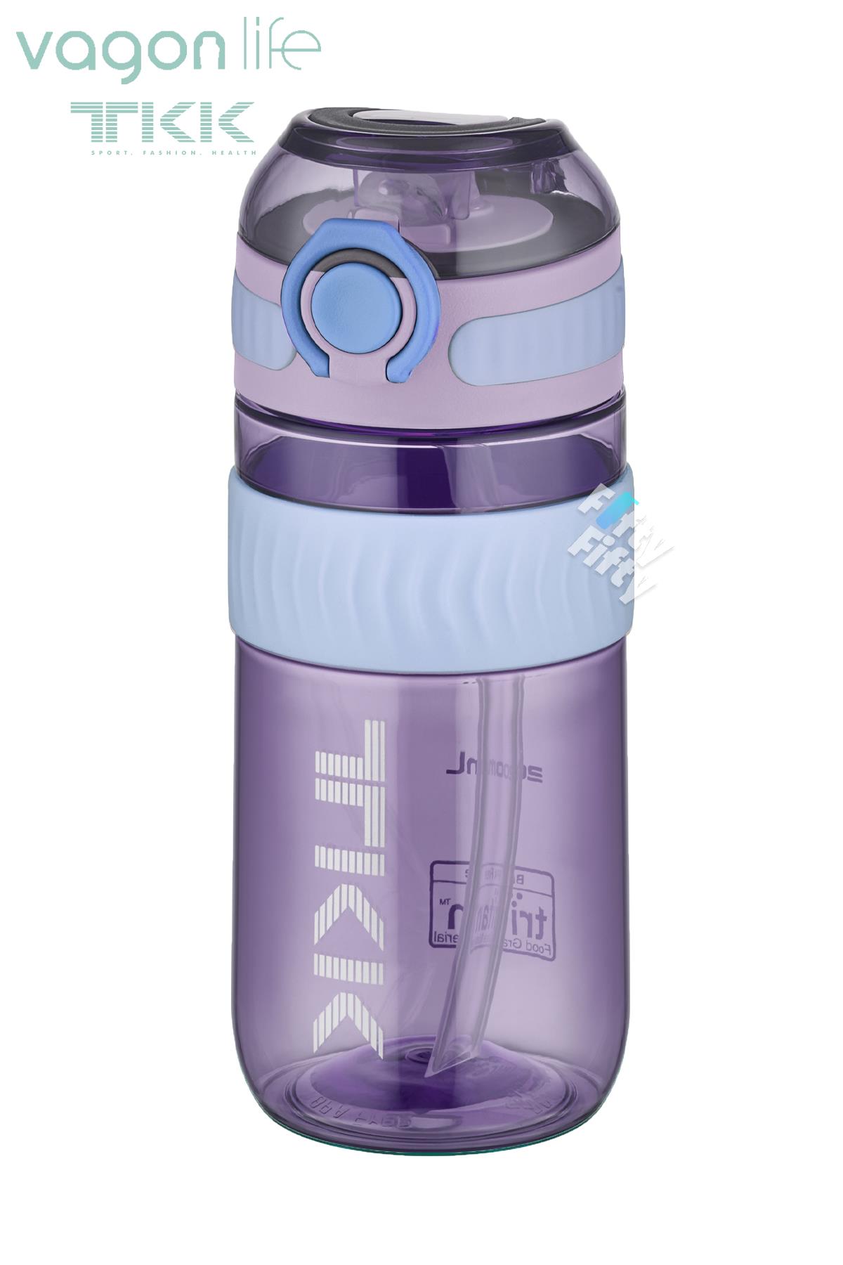 TKK 550 ML Pipetli Bpa İçermeyen Taşıma Kulplu Tritan Su Matarası FFTKK1016-550MLPipetli - Mor