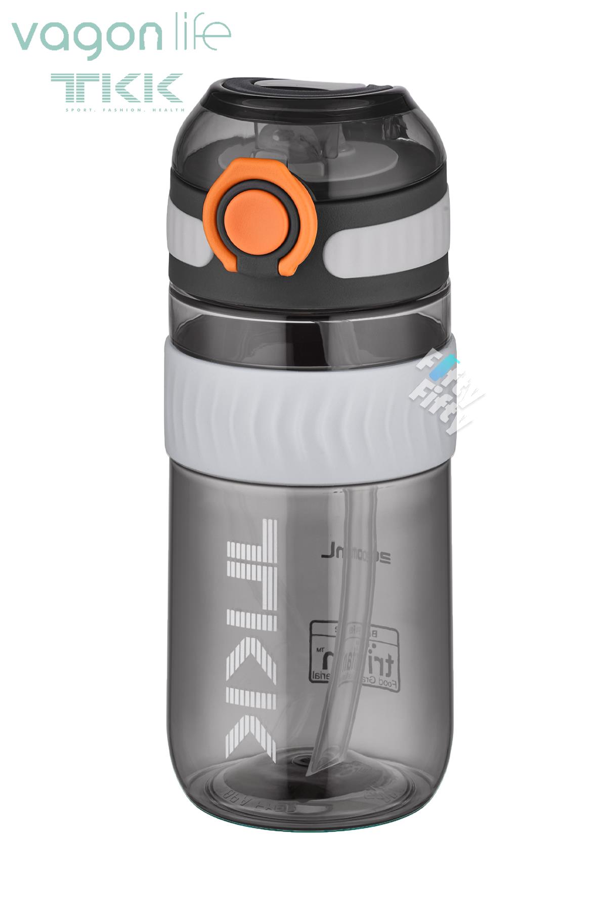 TKK 550 ML Pipetli Bpa İçermeyen Taşıma Kulplu Tritan Su Matarası FFTKK1016-550MLPipetli - Siyah
