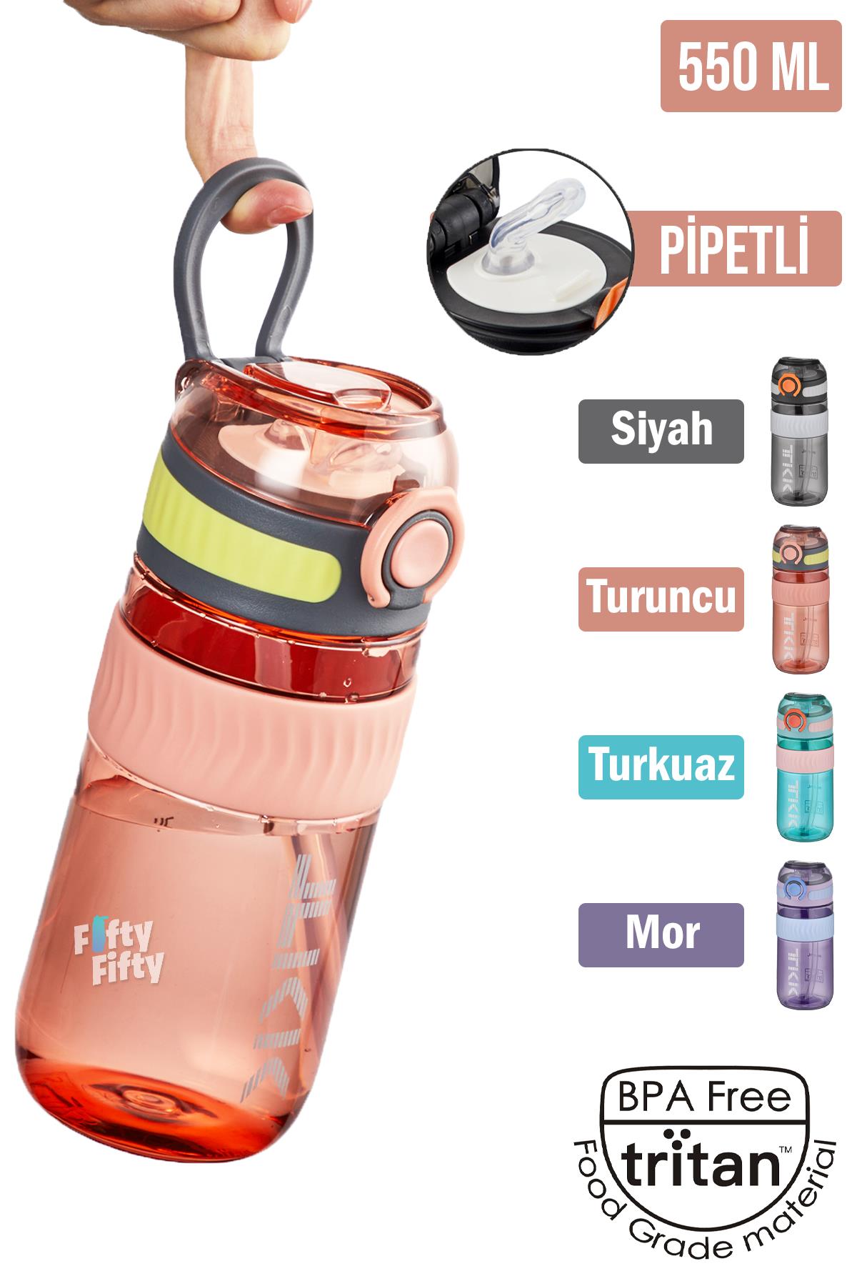TKK 550 ML Pipetli Bpa İçermeyen Taşıma Kulplu Tritan Su Matarası FFTKK1016-550MLPipetli