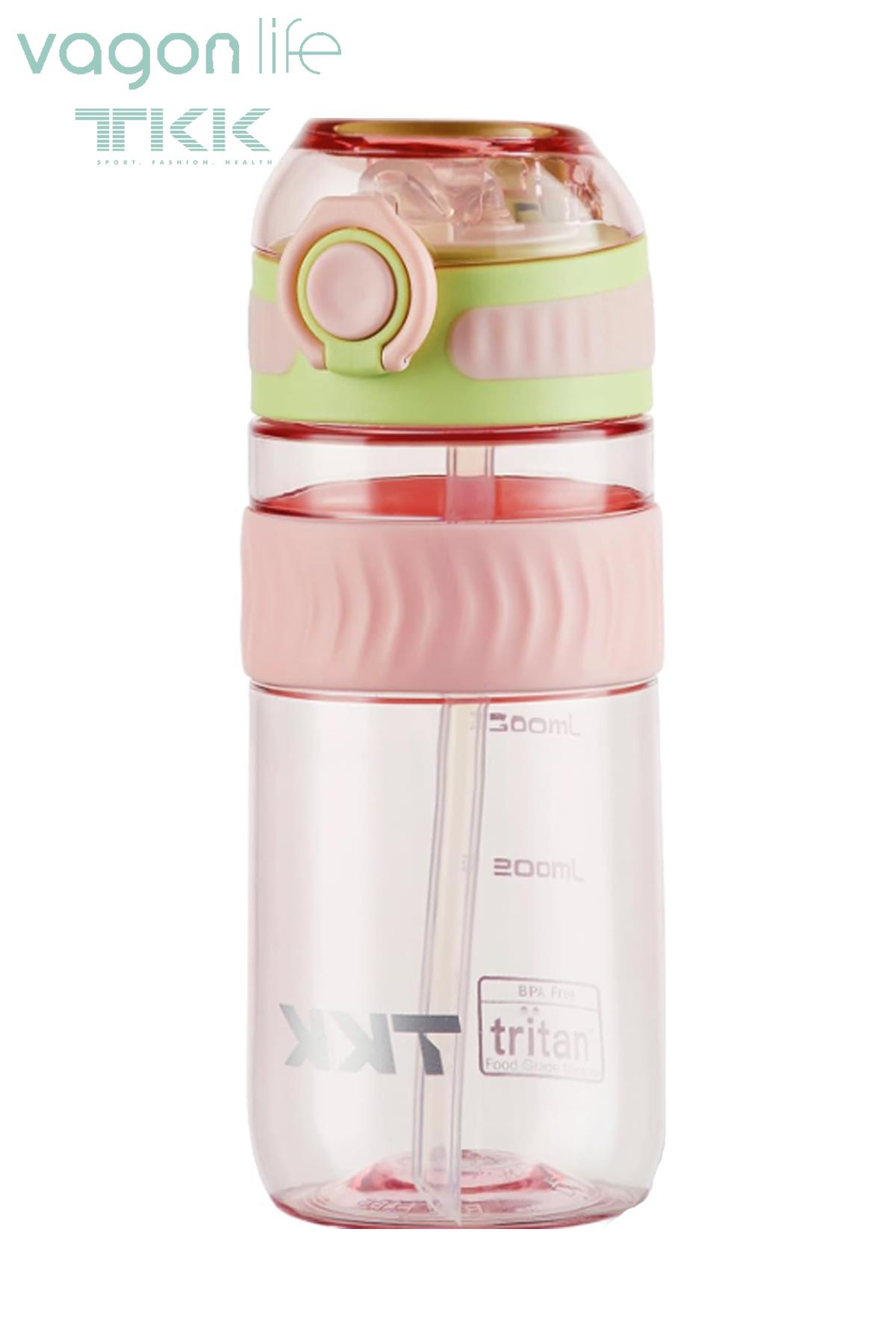 TKK 550 ML Pipetli Bpa İçermeyen Taşıma Kulplu Tritan Su Matarası FFTKK1016-550MLPipetli - Pembe