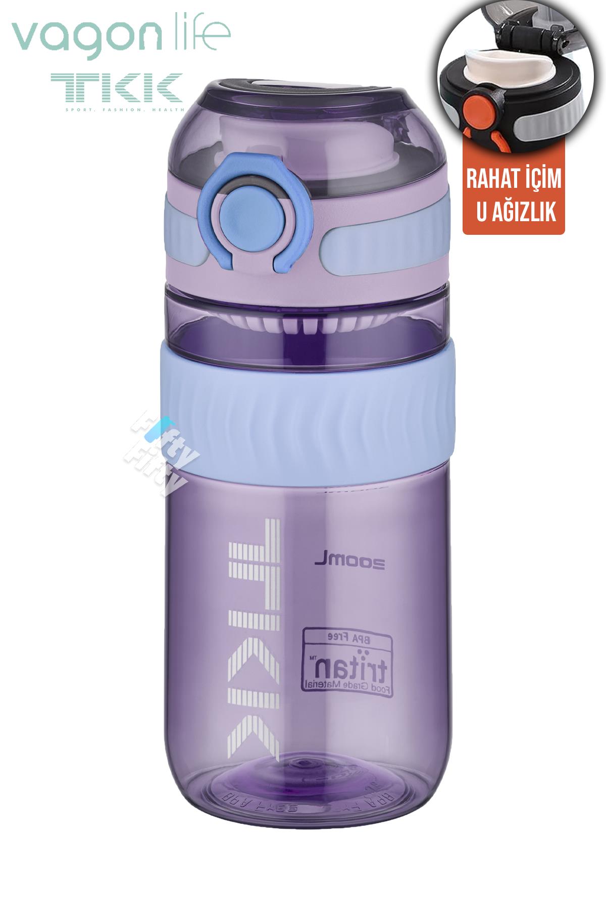 TKK 550 ML Rahat İçim (U Ağızlı) Bpa İçermeyen Taşıma Kulplu Tritan Su Matarası FFTKK1016-550ML - Mor