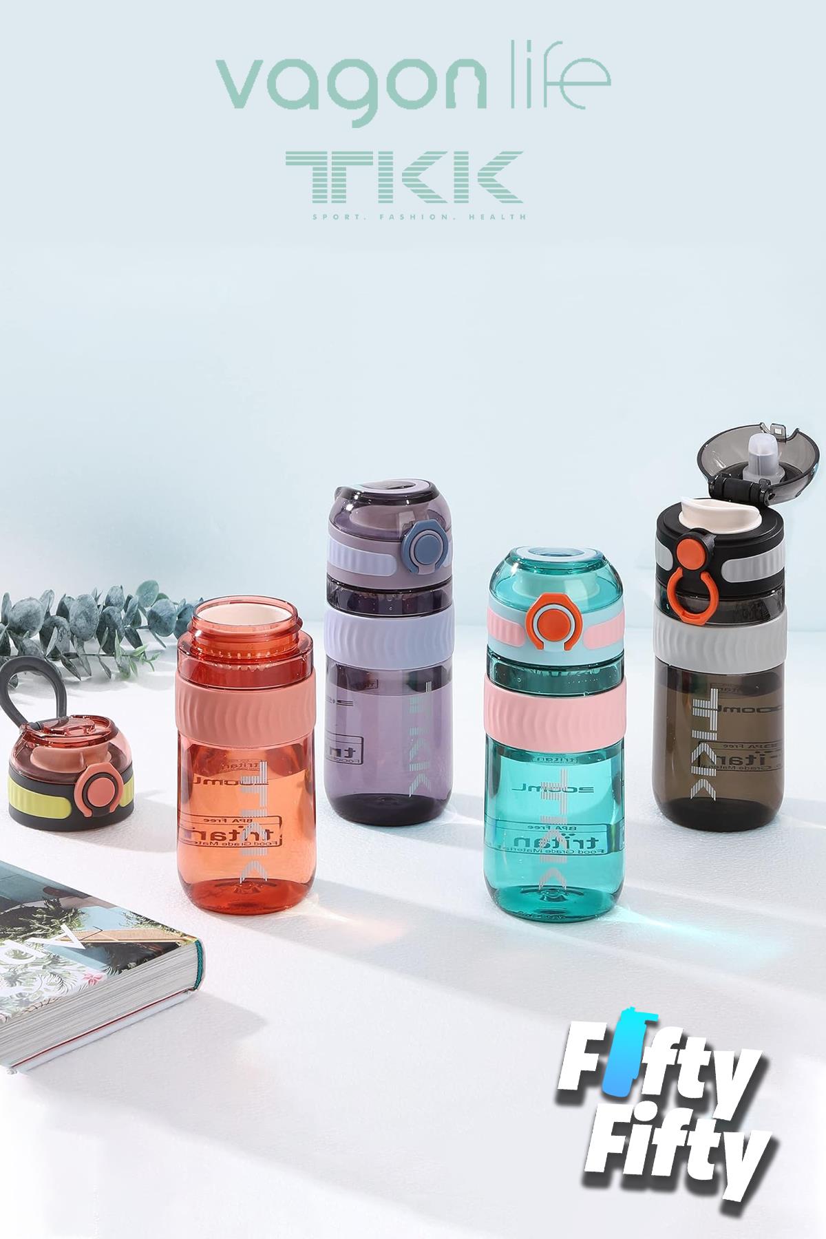 TKK 550 ML Rahat İçim (U Ağızlı) Bpa İçermeyen Taşıma Kulplu Tritan Su Matarası FFTKK1016-550ML