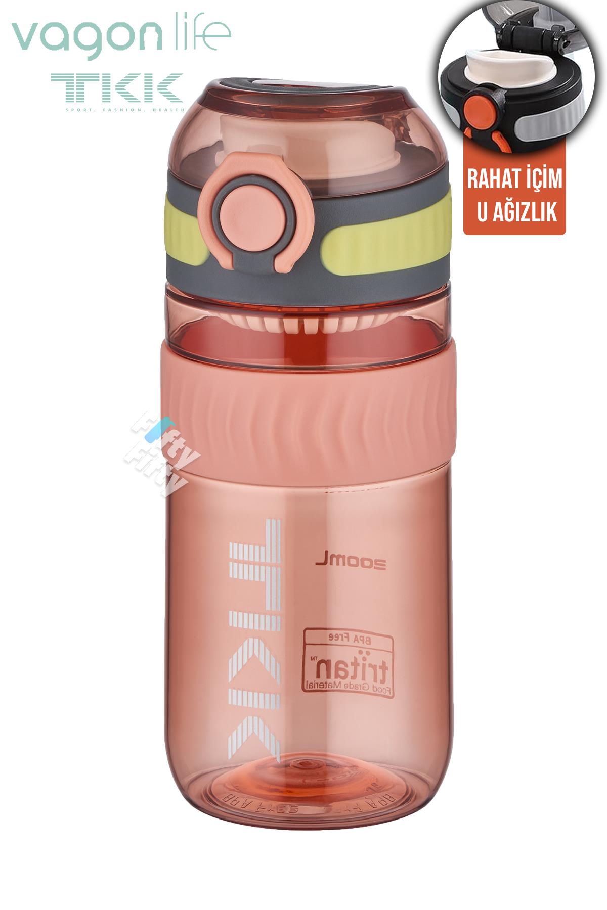 TKK 550 ML Rahat İçim (U Ağızlı) Bpa İçermeyen Taşıma Kulplu Tritan Su Matarası FFTKK1016-550ML