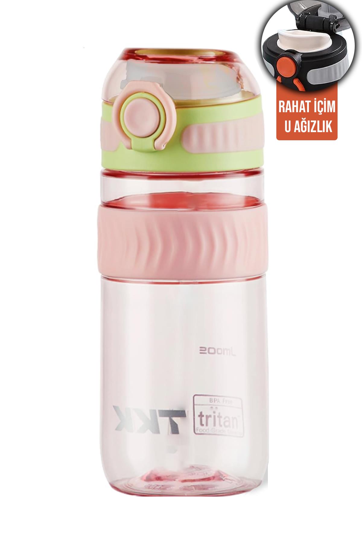 TKK 550 ML Rahat İçim (U Ağızlı) Bpa İçermeyen Taşıma Kulplu Tritan Su Matarası FFTKK1016-550ML - Pembe