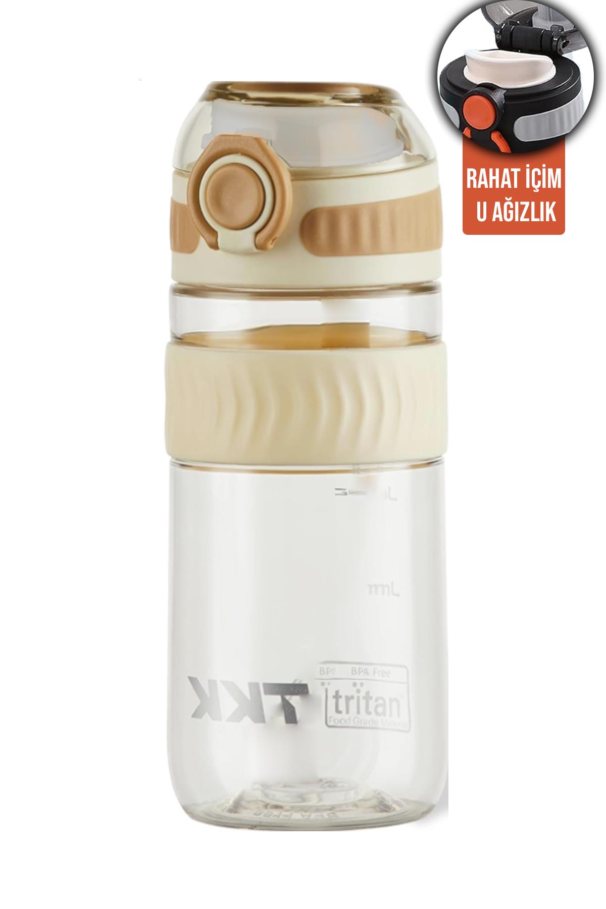 TKK 550 ML Rahat İçim (U Ağızlı) Bpa İçermeyen Taşıma Kulplu Tritan Su Matarası FFTKK1016-550ML - Kahverengi