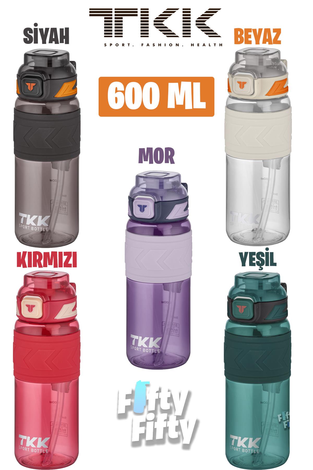 TKK 600 ML Çift Kullanım Pipetli/Rahat içim Bpa İçermeyen Taşıma Askılı Tritan Su Matarası FFTKK1019-600