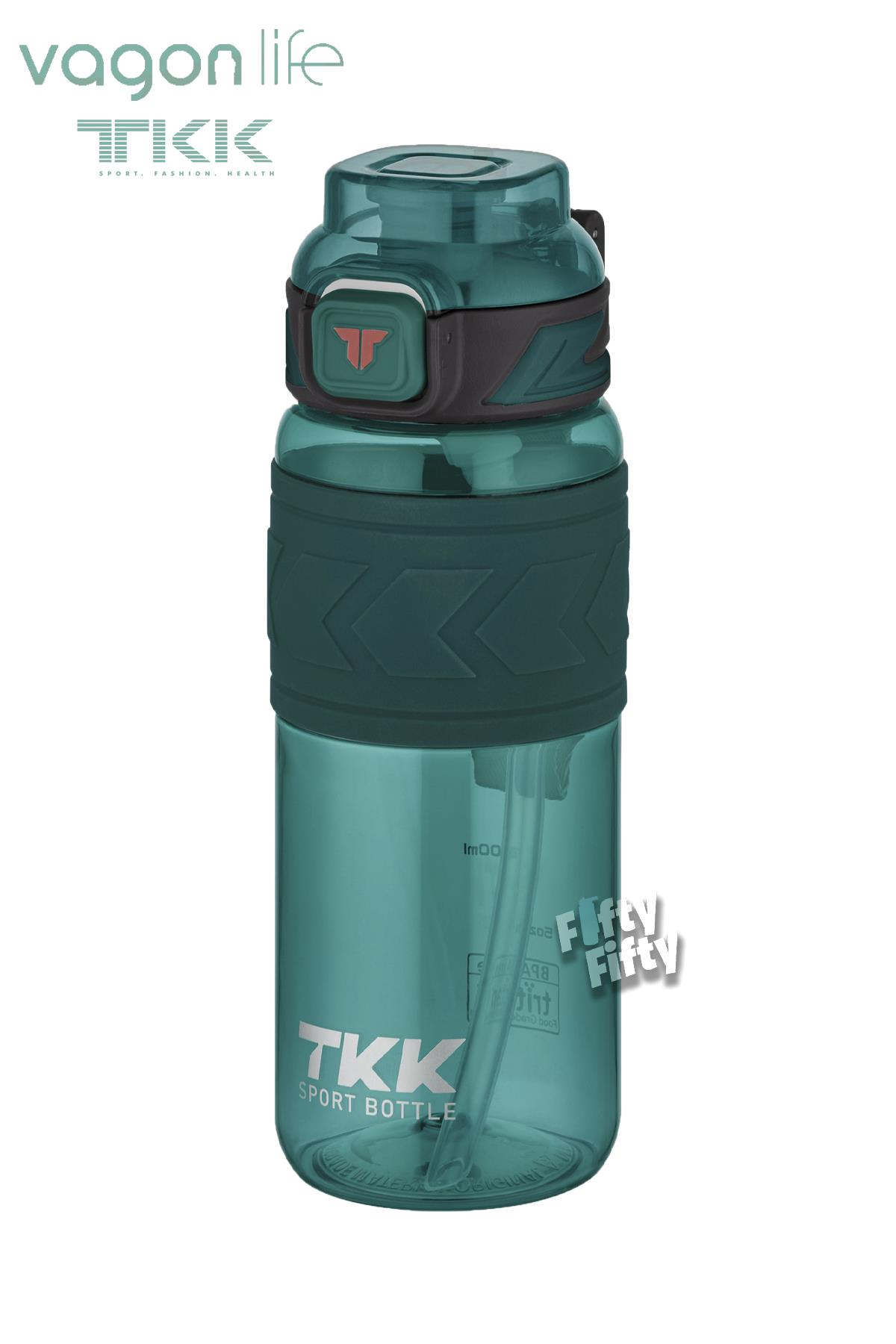 TKK 600 ML Çift Kullanım Pipetli/Rahat içim Bpa İçermeyen Taşıma Askılı Tritan Su Matarası FFTKK1019-600 - Yeşil