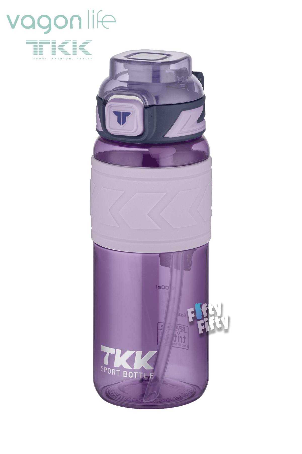 TKK 600 ML Çift Kullanım Pipetli/Rahat içim Bpa İçermeyen Taşıma Askılı Tritan Su Matarası FFTKK1019-600 - Mor