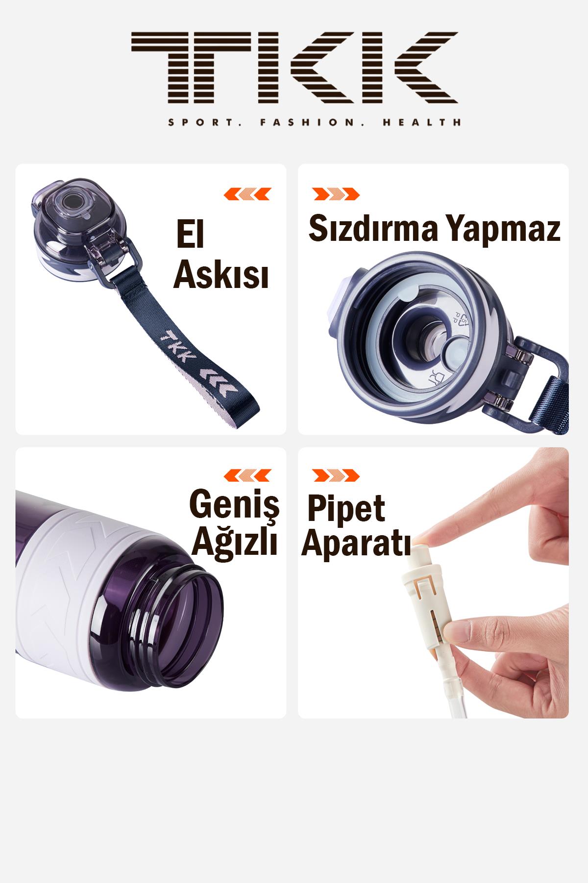 TKK 600 ML Çift Kullanım Pipetli/Rahat içim Bpa İçermeyen Taşıma Askılı Tritan Su Matarası FFTKK1019-600