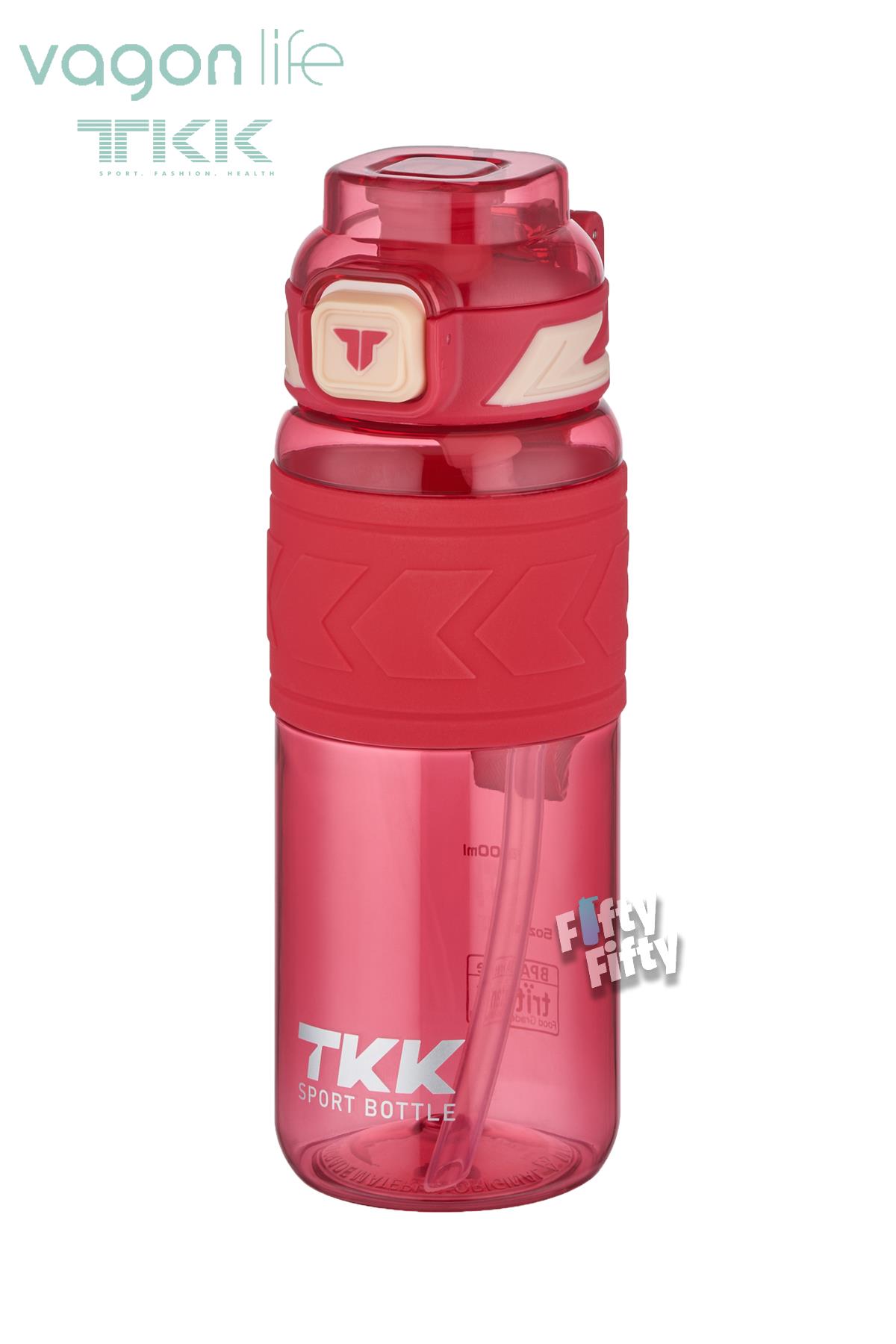 TKK 600 ML Çift Kullanım Pipetli/Rahat içim Bpa İçermeyen Taşıma Askılı Tritan Su Matarası FFTKK1019-600