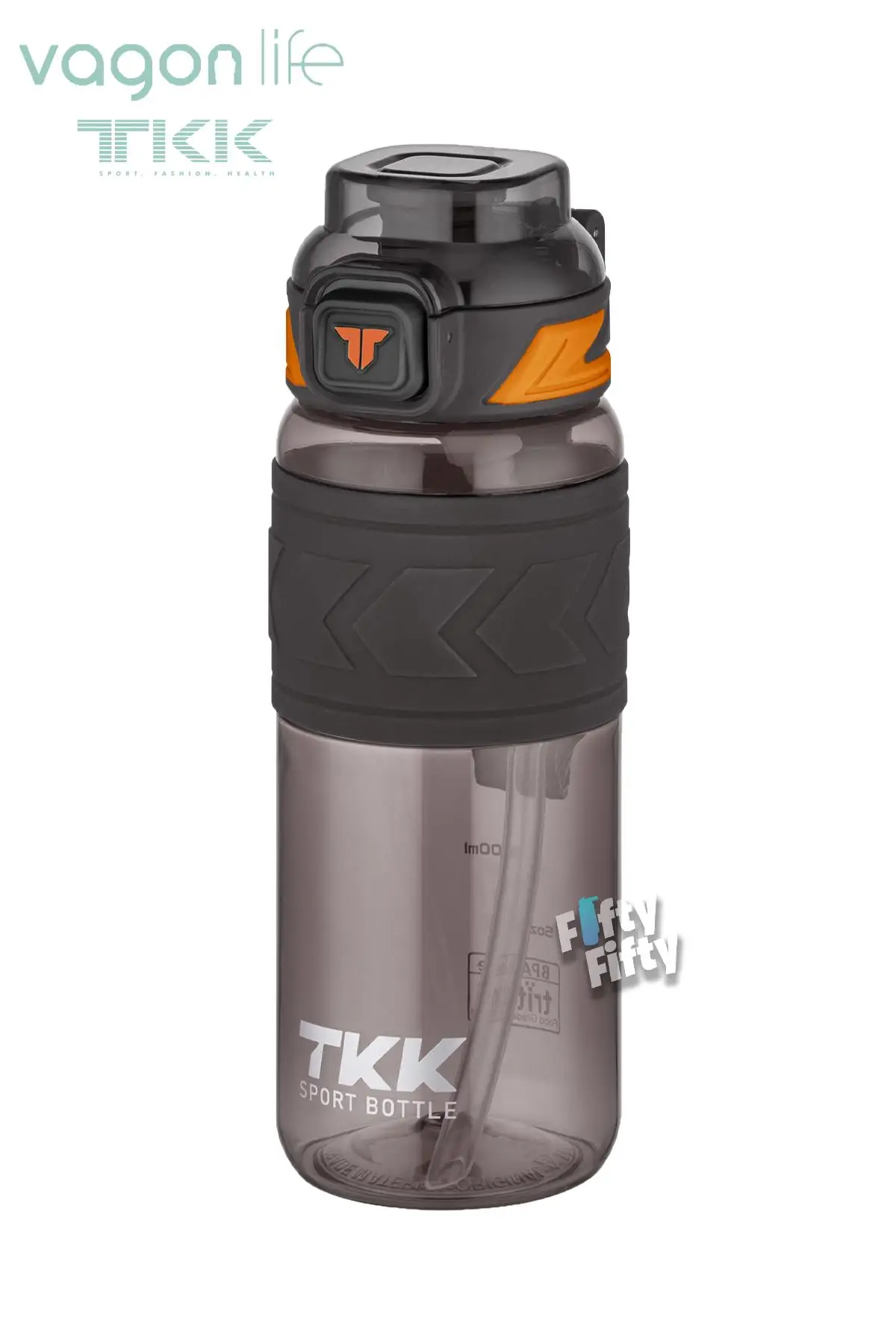 TKK 600 ML Çift Kullanım Pipetli/Rahat içim Bpa İçermeyen Taşıma Askılı Tritan Su Matarası FFTKK1019-600 - Siyah