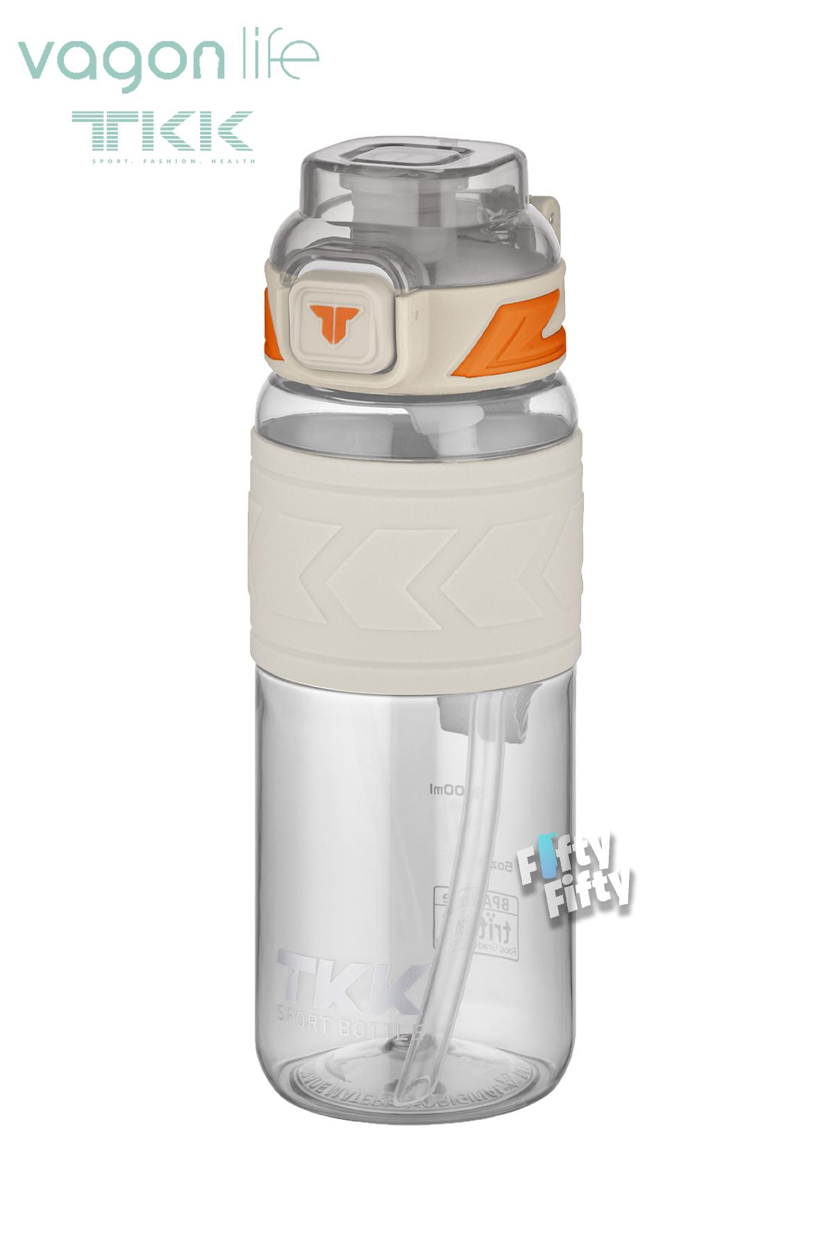 TKK 600 ML Çift Kullanım Pipetli/Rahat içim Bpa İçermeyen Taşıma Askılı Tritan Su Matarası FFTKK1019-600 - Beyaz