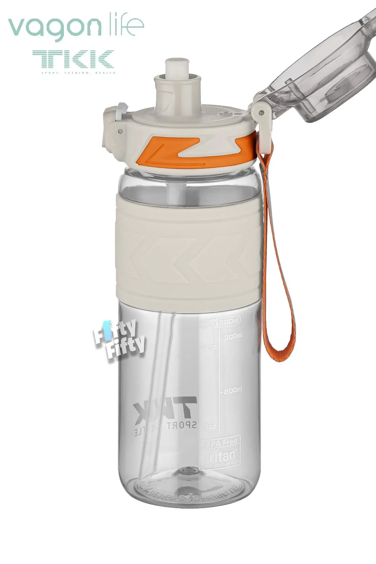 TKK 600 ML Çift Kullanım Pipetli/Rahat içim Bpa İçermeyen Taşıma Askılı Tritan Su Matarası FFTKK1019-600
