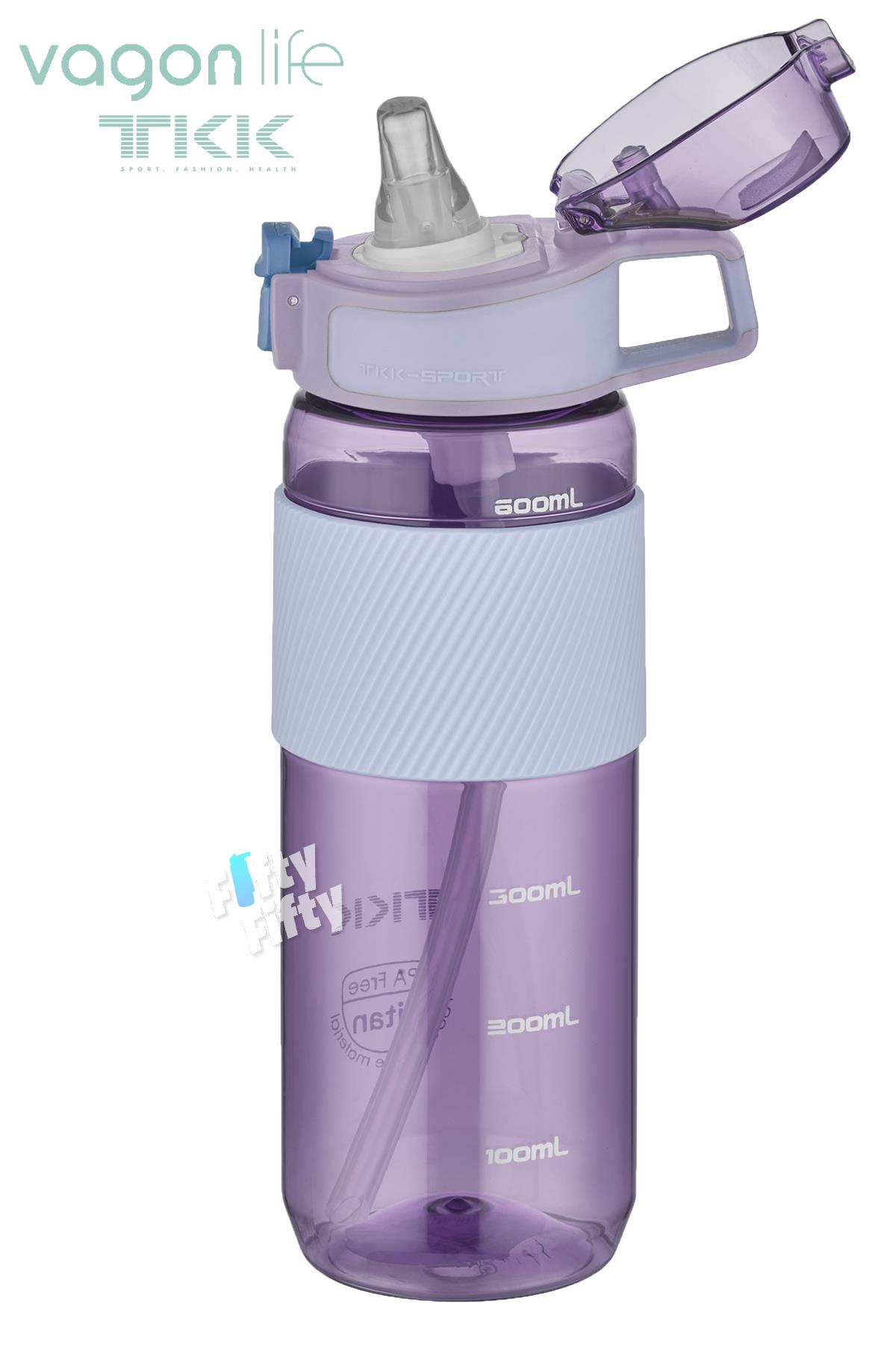TKK 700 ML Kalın Isırılamaz Pipetli Bpa İçermeyen Taşıma Kulplu Tritan Su Matarası FFTKK1003-700ML