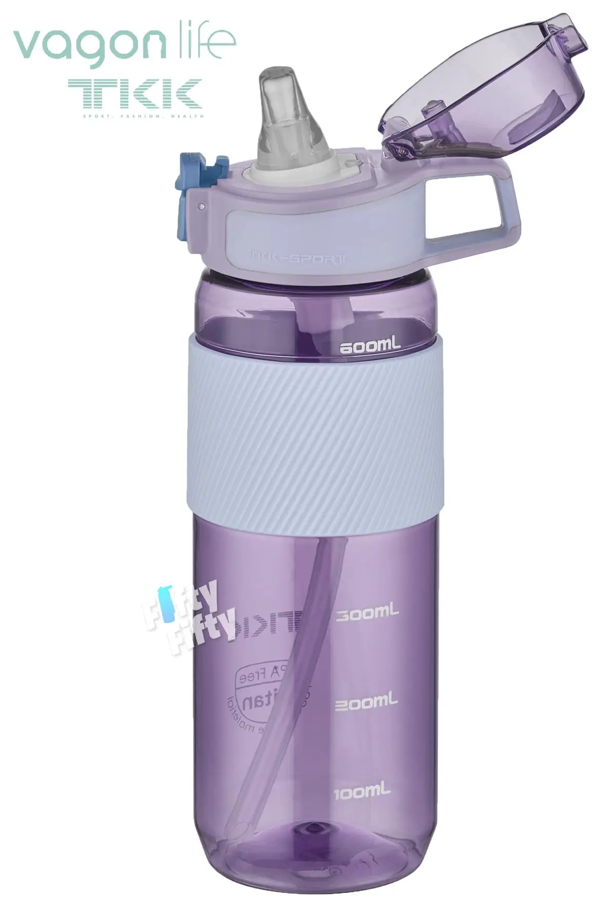 TKK 700 ML Kalın Isırılamaz Pipetli Bpa İçermeyen Taşıma Kulplu Tritan Su Matarası FFTKK1003-700ML