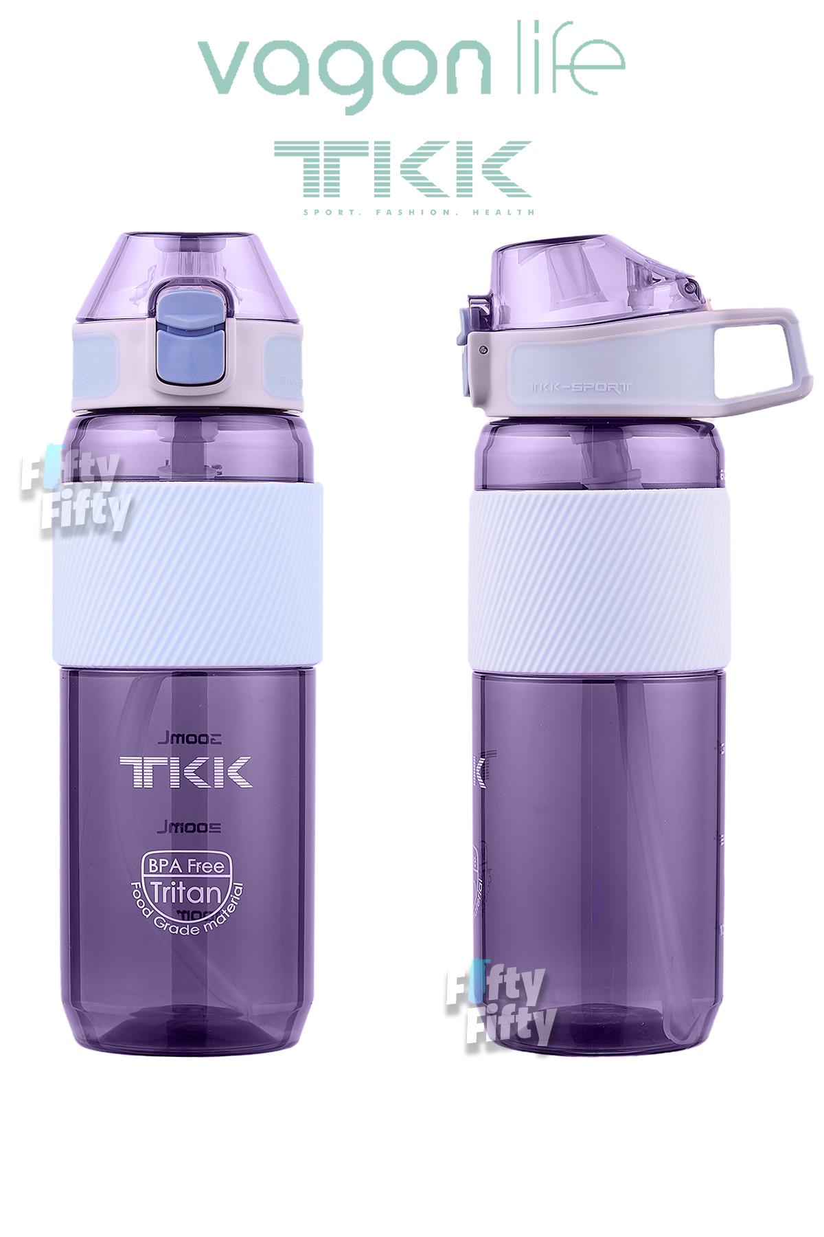 TKK 700 ML Kalın Isırılamaz Pipetli Bpa İçermeyen Taşıma Kulplu Tritan Su Matarası FFTKK1003-700ML