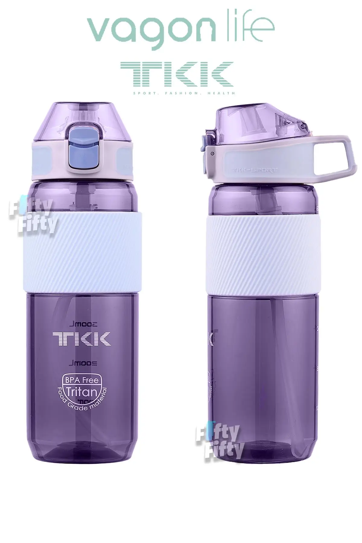 TKK 700 ML Kalın Isırılamaz Pipetli Bpa İçermeyen Taşıma Kulplu Tritan Su Matarası FFTKK1003-700ML