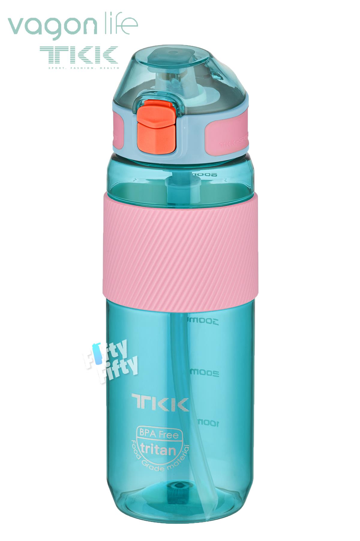 TKK 700 ML Kalın Isırılamaz Pipetli Bpa İçermeyen Taşıma Kulplu Tritan Su Matarası FFTKK1003-700ML - Turkuaz