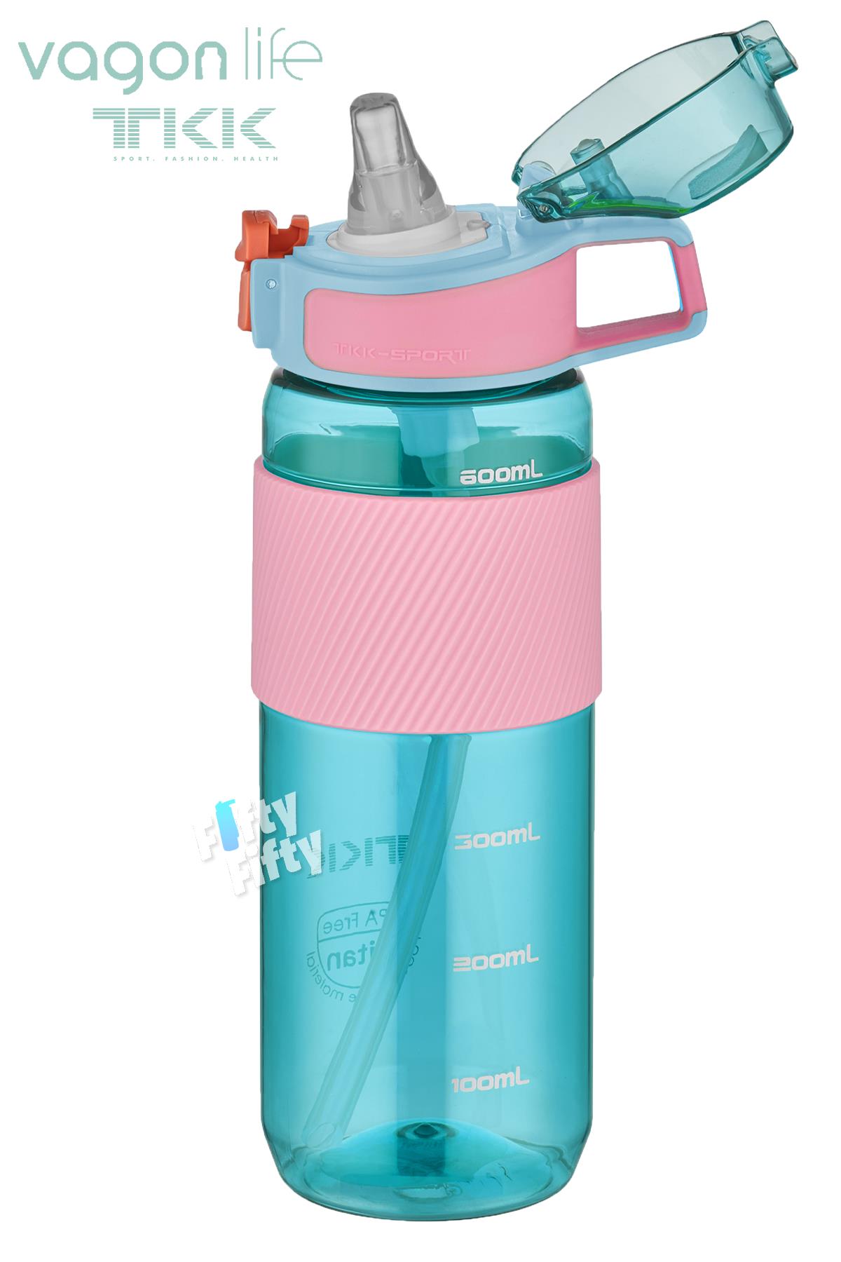 TKK 700 ML Kalın Isırılamaz Pipetli Bpa İçermeyen Taşıma Kulplu Tritan Su Matarası FFTKK1003-700ML