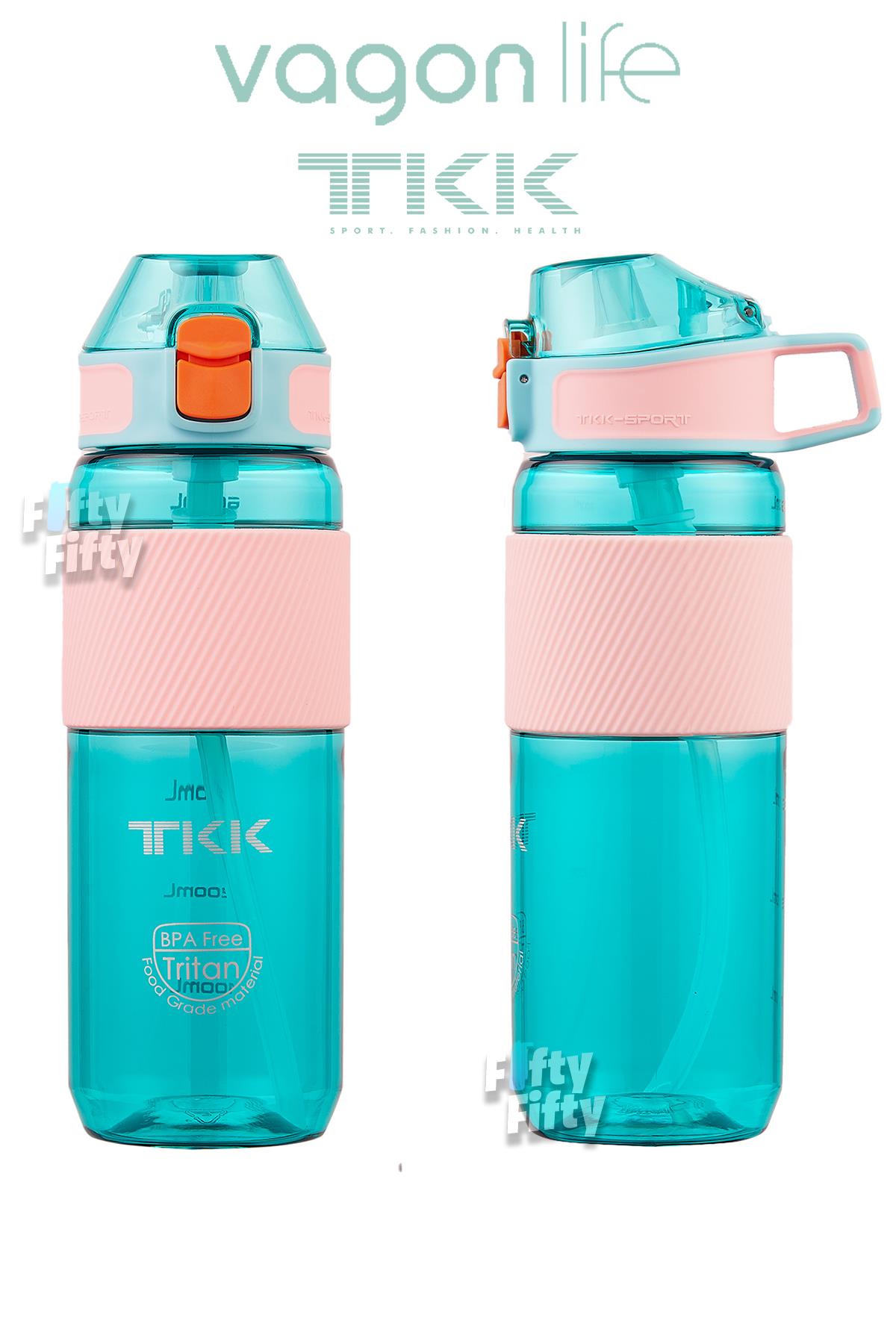 TKK 700 ML Kalın Isırılamaz Pipetli Bpa İçermeyen Taşıma Kulplu Tritan Su Matarası FFTKK1003-700ML