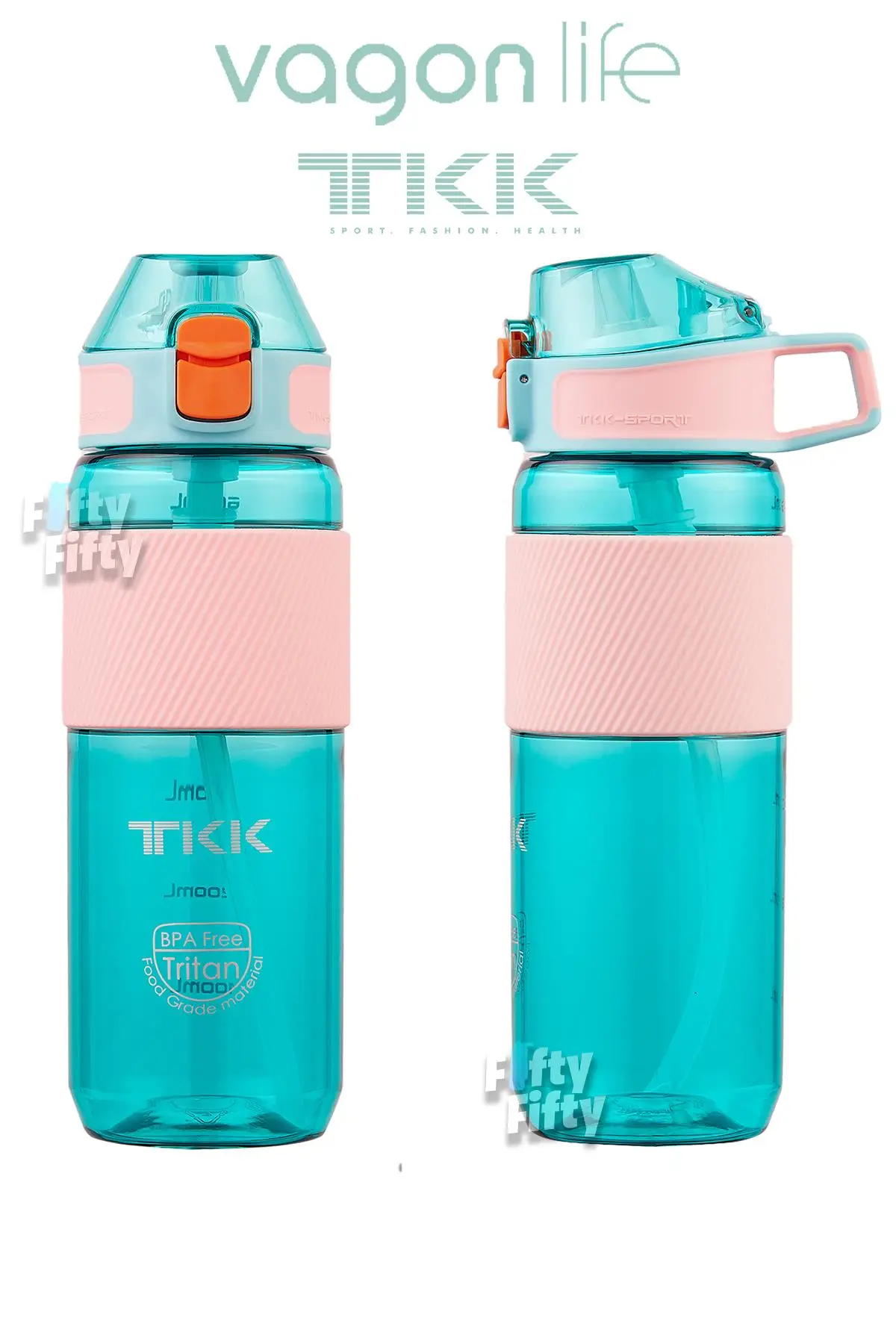 TKK 700 ML Kalın Isırılamaz Pipetli Bpa İçermeyen Taşıma Kulplu Tritan Su Matarası FFTKK1003-700ML