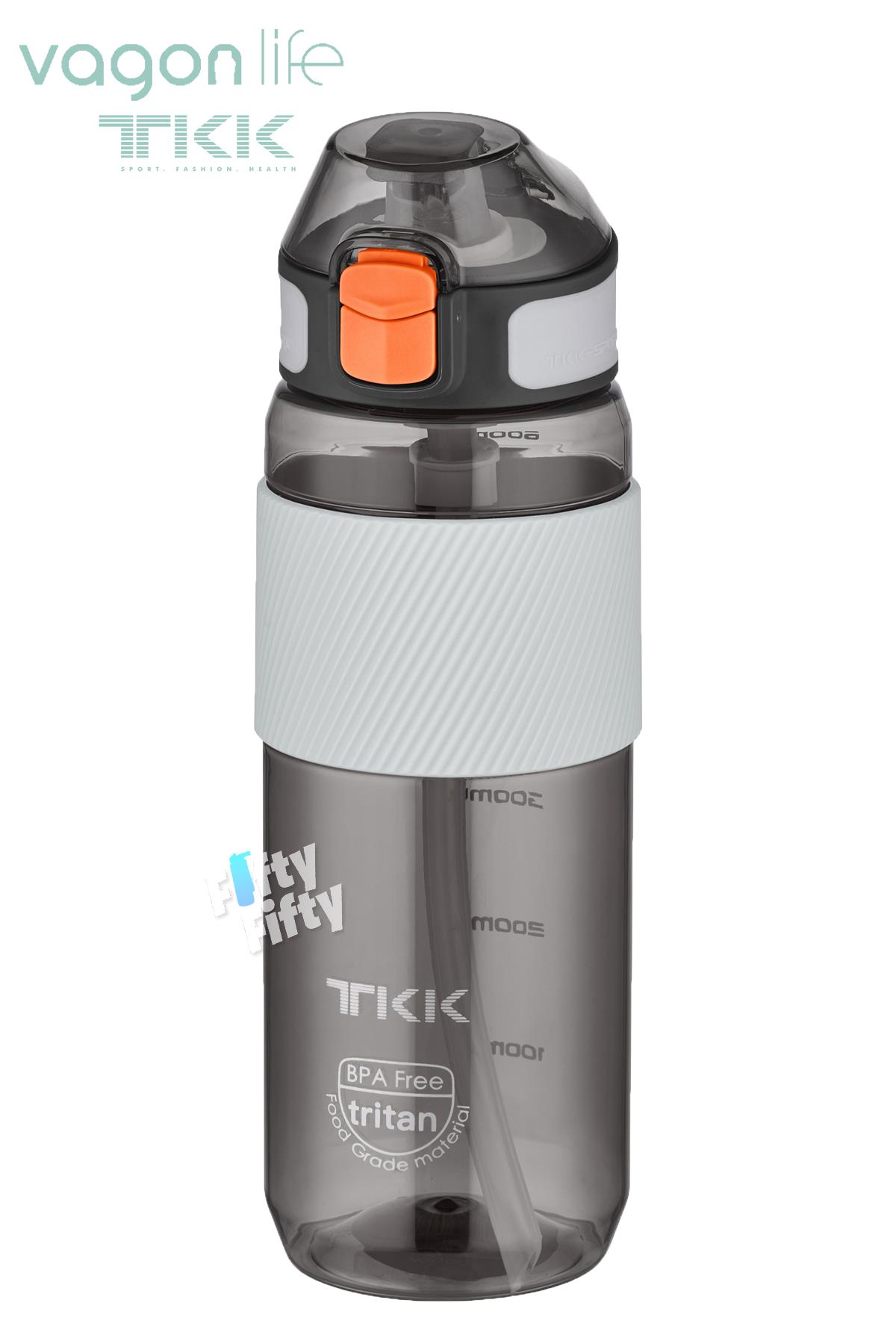 TKK 700 ML Kalın Isırılamaz Pipetli Bpa İçermeyen Taşıma Kulplu Tritan Su Matarası FFTKK1003-700ML - Siyah