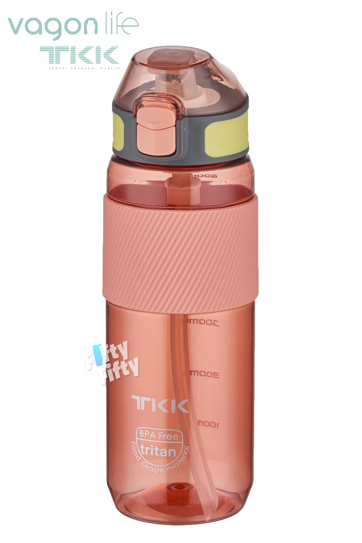 TKK 700 ML Kalın Isırılamaz Pipetli Bpa İçermeyen Taşıma Kulplu Tritan Su Matarası FFTKK1003-700ML - Turuncu