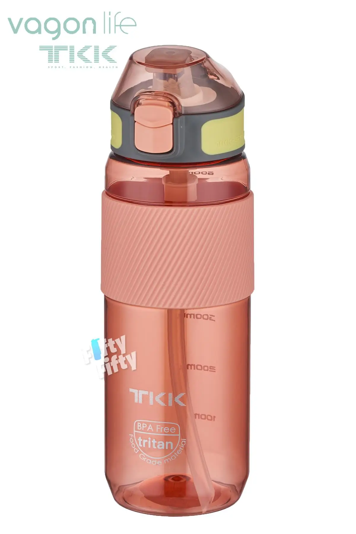 TKK 700 ML Kalın Isırılamaz Pipetli Bpa İçermeyen Taşıma Kulplu Tritan Su Matarası FFTKK1003-700ML - Turuncu
