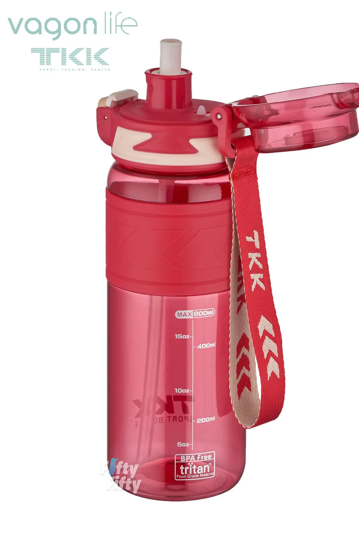 TKK 800 ML Çift Kullanım Pipetli/Rahat içim Bpa İçermeyen Taşıma Askılı Tritan Su Matarası FFTKK1020-800ML