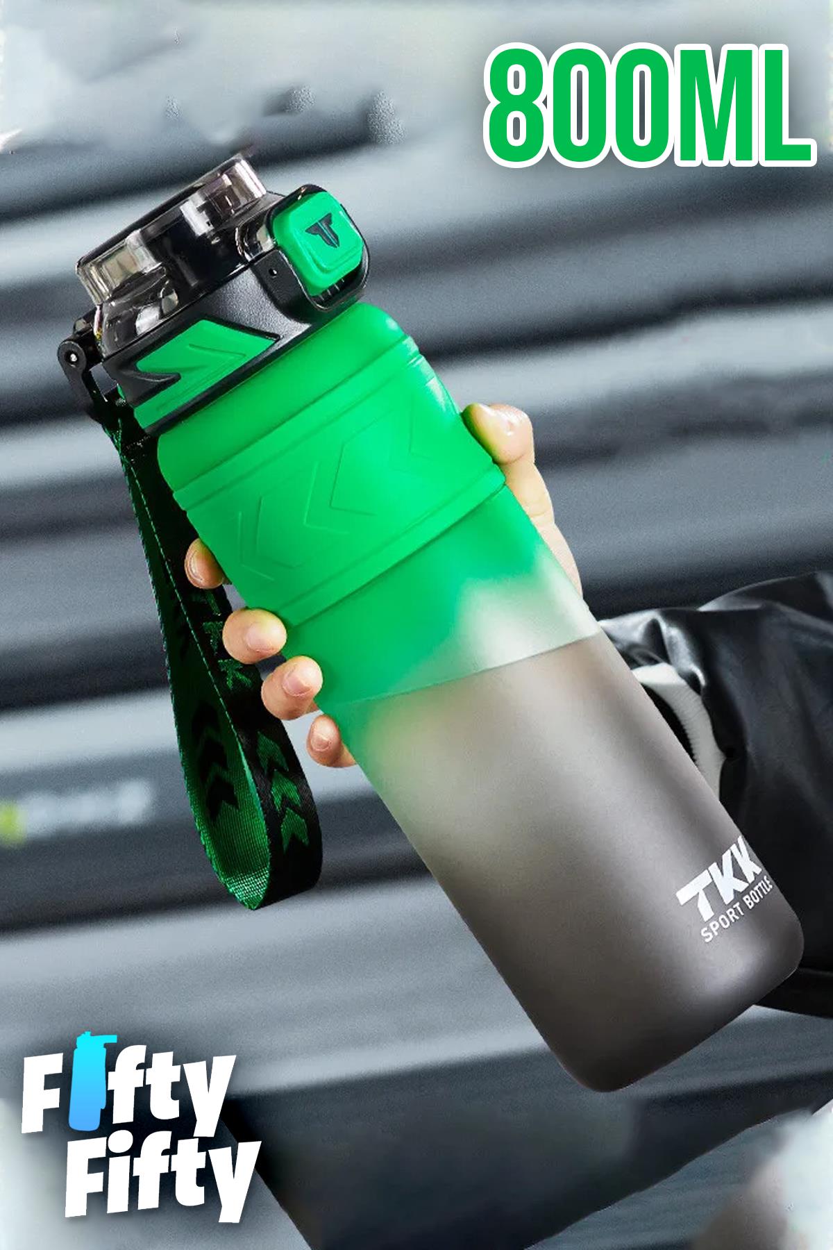 TKK 800 ML Çift Renk Softtouch Pipetli/Rahat içim Bpa İçermeyen Taşıma Askılı Tritan Su Matarası FFTKK1020G-800ML - Yeşil