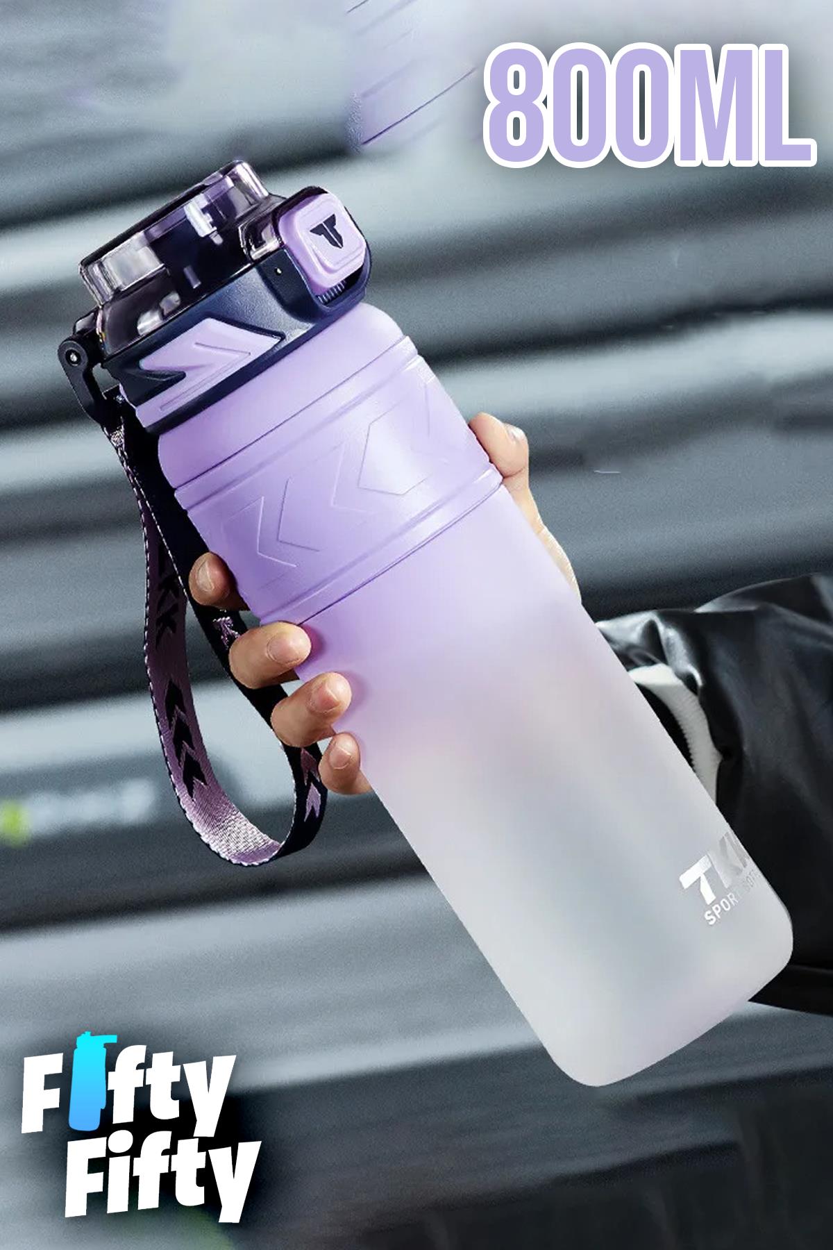 TKK 800 ML Çift Renk Softtouch Pipetli/Rahat içim Bpa İçermeyen Taşıma Askılı Tritan Su Matarası FFTKK1020G-800ML - Mor