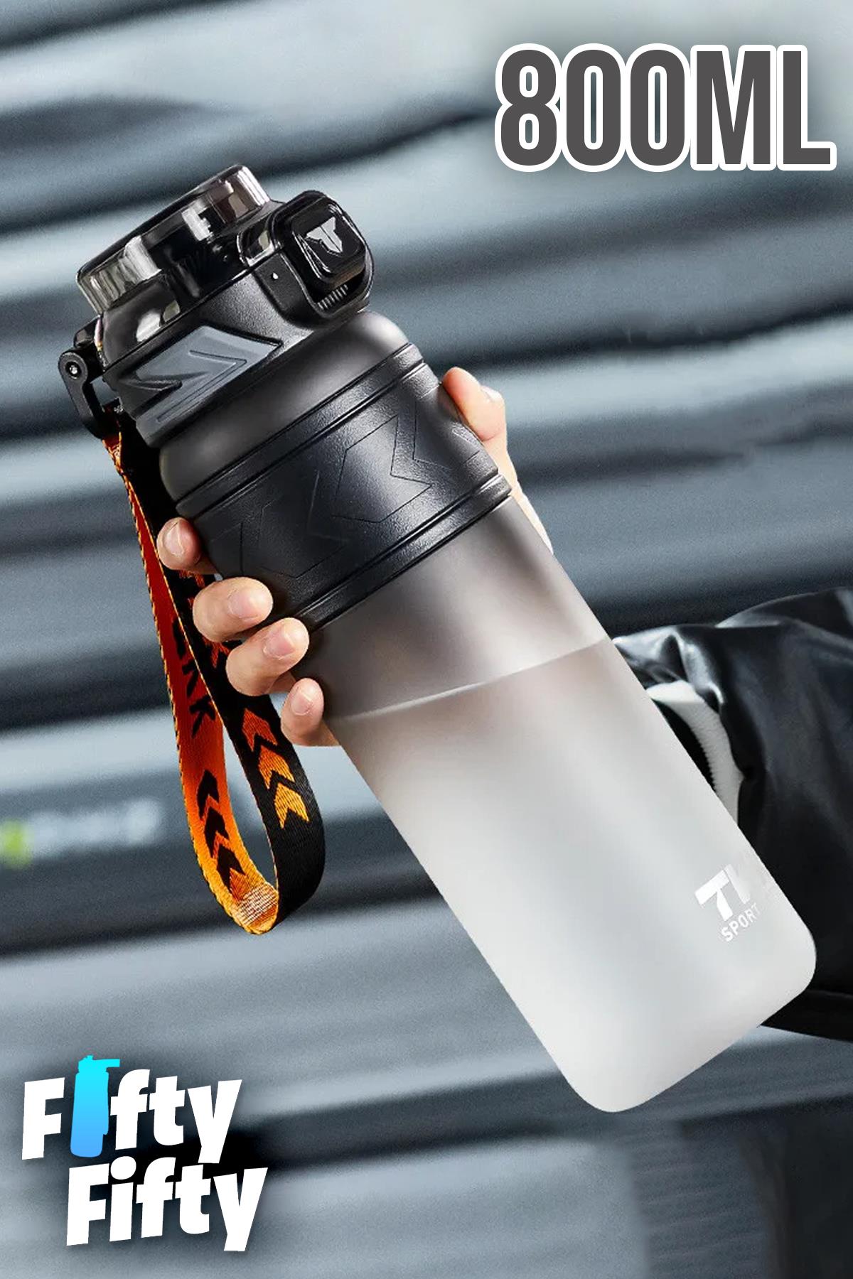 TKK 800 ML Çift Renk Softtouch Pipetli/Rahat içim Bpa İçermeyen Taşıma Askılı Tritan Su Matarası FFTKK1020G-800ML - Siyah