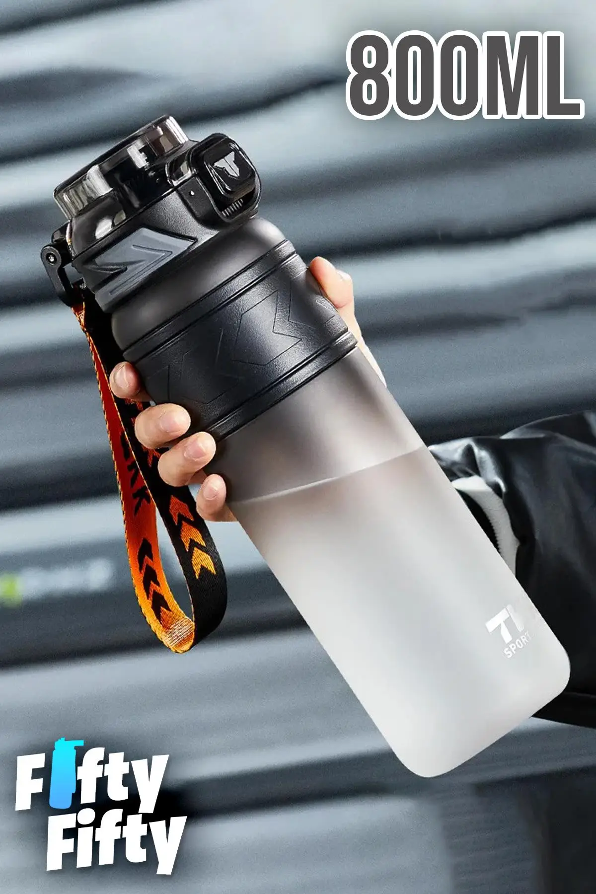 TKK 800 ML Çift Renk Softtouch Pipetli/Rahat içim Bpa İçermeyen Taşıma Askılı Tritan Su Matarası FFTKK1020G-800ML - Siyah