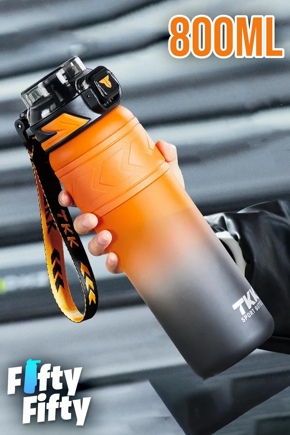 TKK 800 ML Çift Renk Softtouch Pipetli/Rahat içim Bpa İçermeyen Taşıma Askılı Tritan Su Matarası FFTKK1020G-800ML - Turuncu