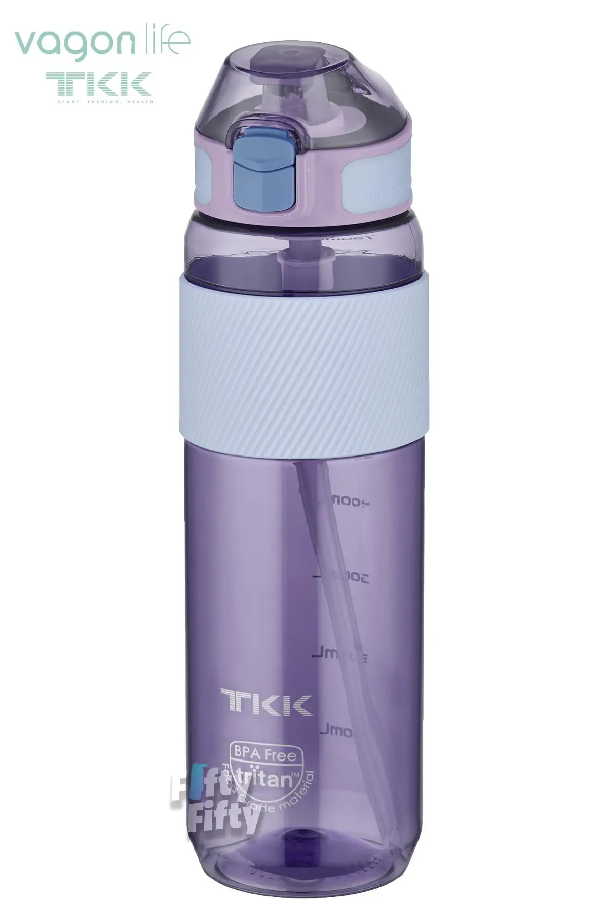 TKK 800 ML Kalın Isırılamaz Pipetli Bpa İçermeyen Taşıma Kulplu Tritan Su Matarası FFTKK1003-800ML - Mor