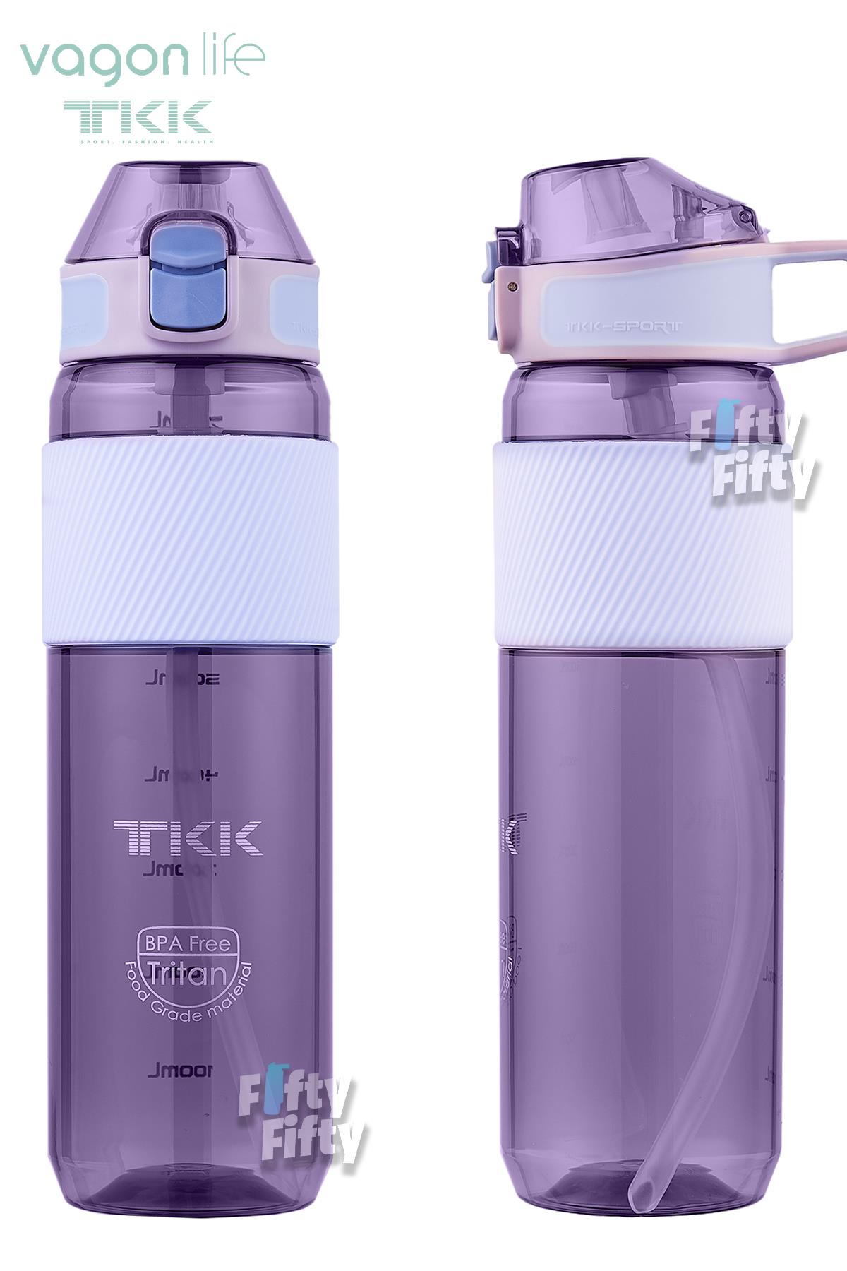 TKK 800 ML Kalın Isırılamaz Pipetli Bpa İçermeyen Taşıma Kulplu Tritan Su Matarası FFTKK1003-800ML