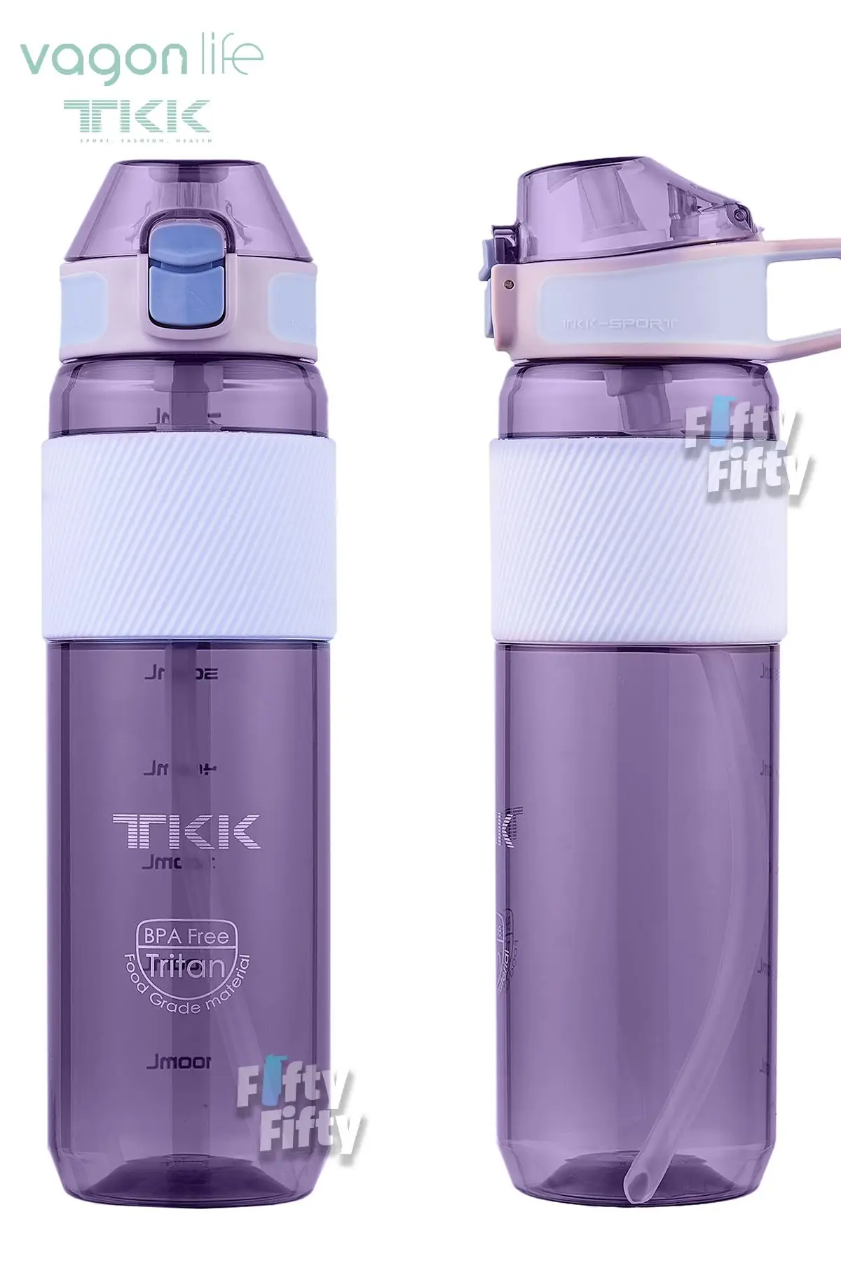 TKK 800 ML Kalın Isırılamaz Pipetli Bpa İçermeyen Taşıma Kulplu Tritan Su Matarası FFTKK1003-800ML