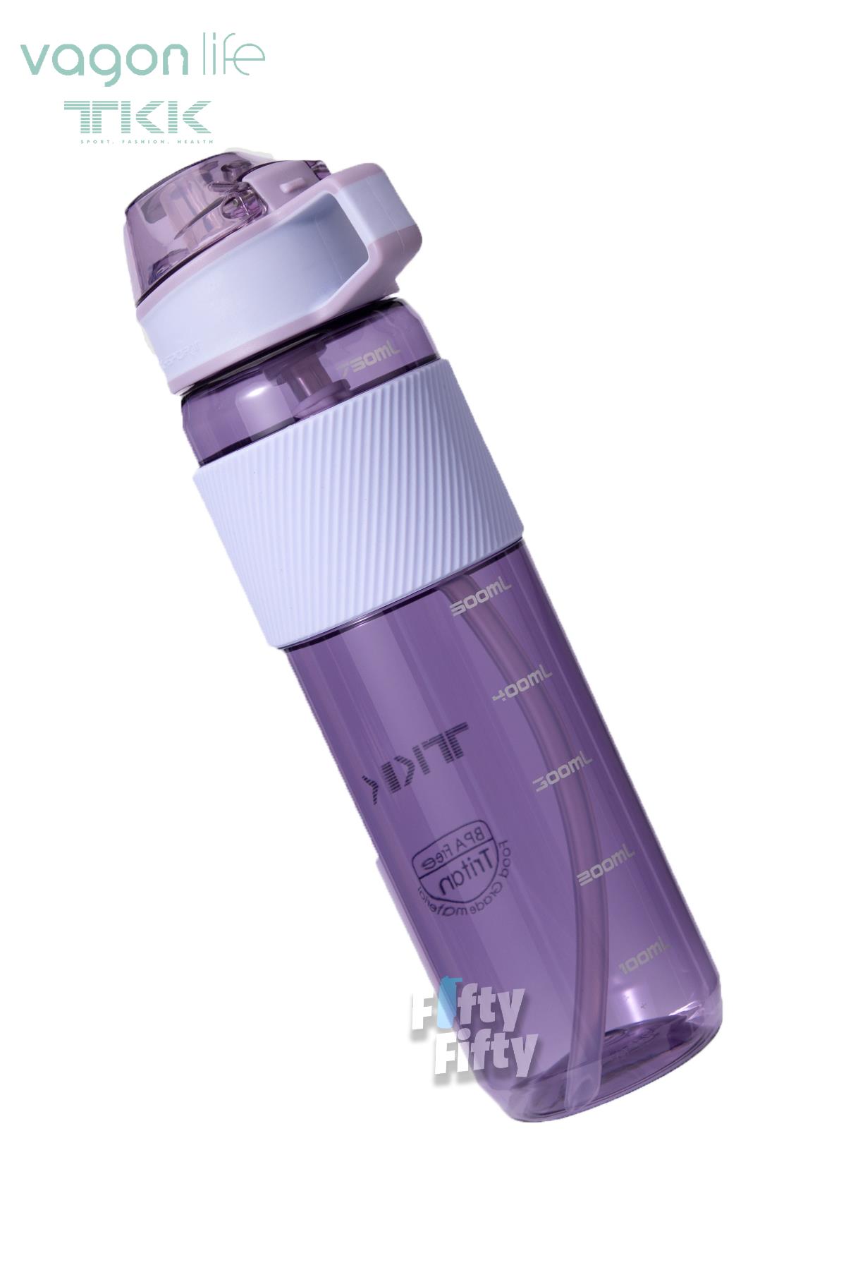 TKK 800 ML Kalın Isırılamaz Pipetli Bpa İçermeyen Taşıma Kulplu Tritan Su Matarası FFTKK1003-800ML