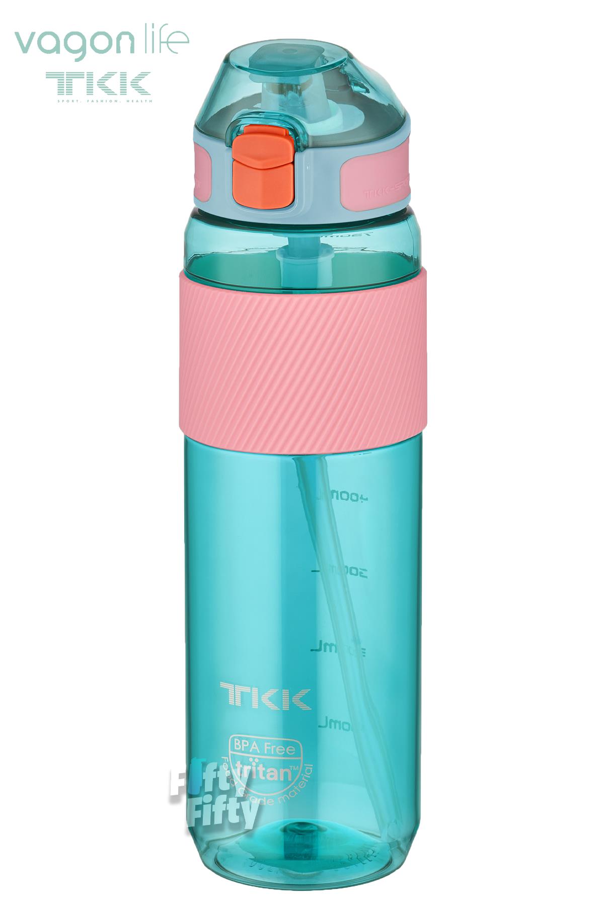 TKK 800 ML Kalın Isırılamaz Pipetli Bpa İçermeyen Taşıma Kulplu Tritan Su Matarası FFTKK1003-800ML - Turkuaz