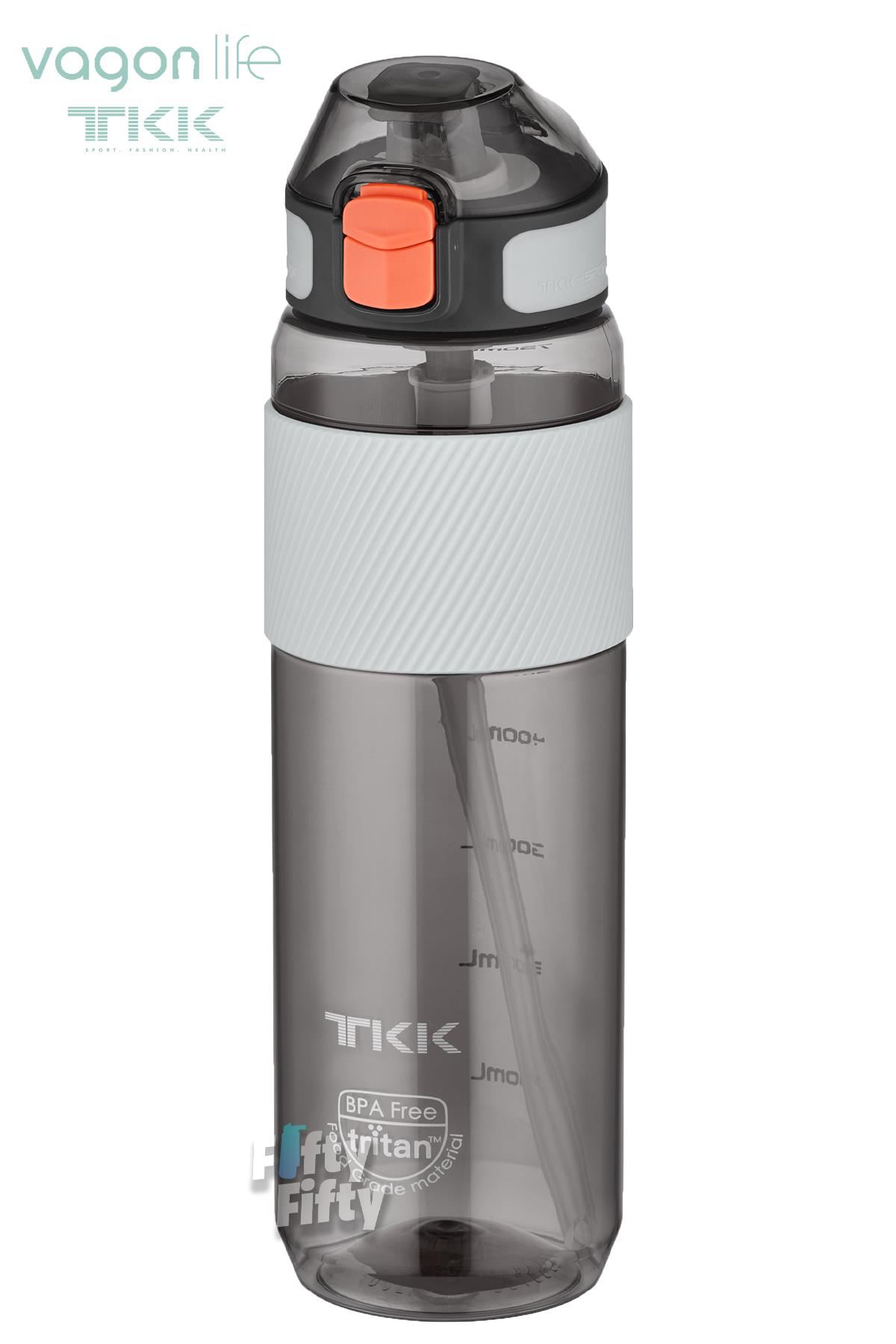 TKK 800 ML Kalın Isırılamaz Pipetli Bpa İçermeyen Taşıma Kulplu Tritan Su Matarası FFTKK1003-800ML - Siyah
